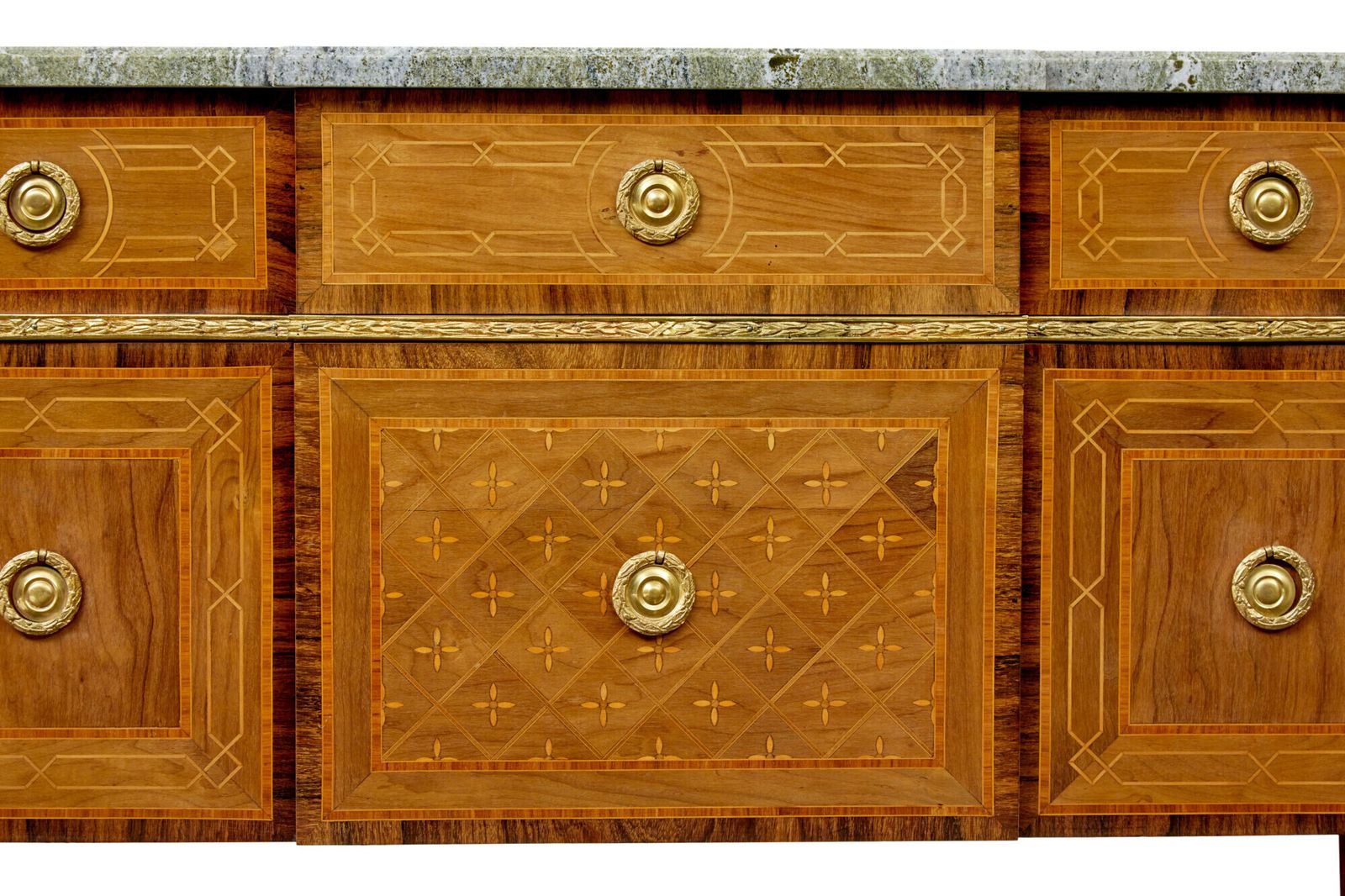 Early 20th Century Inlaid Walnut Commode With Marble Top photo vintage