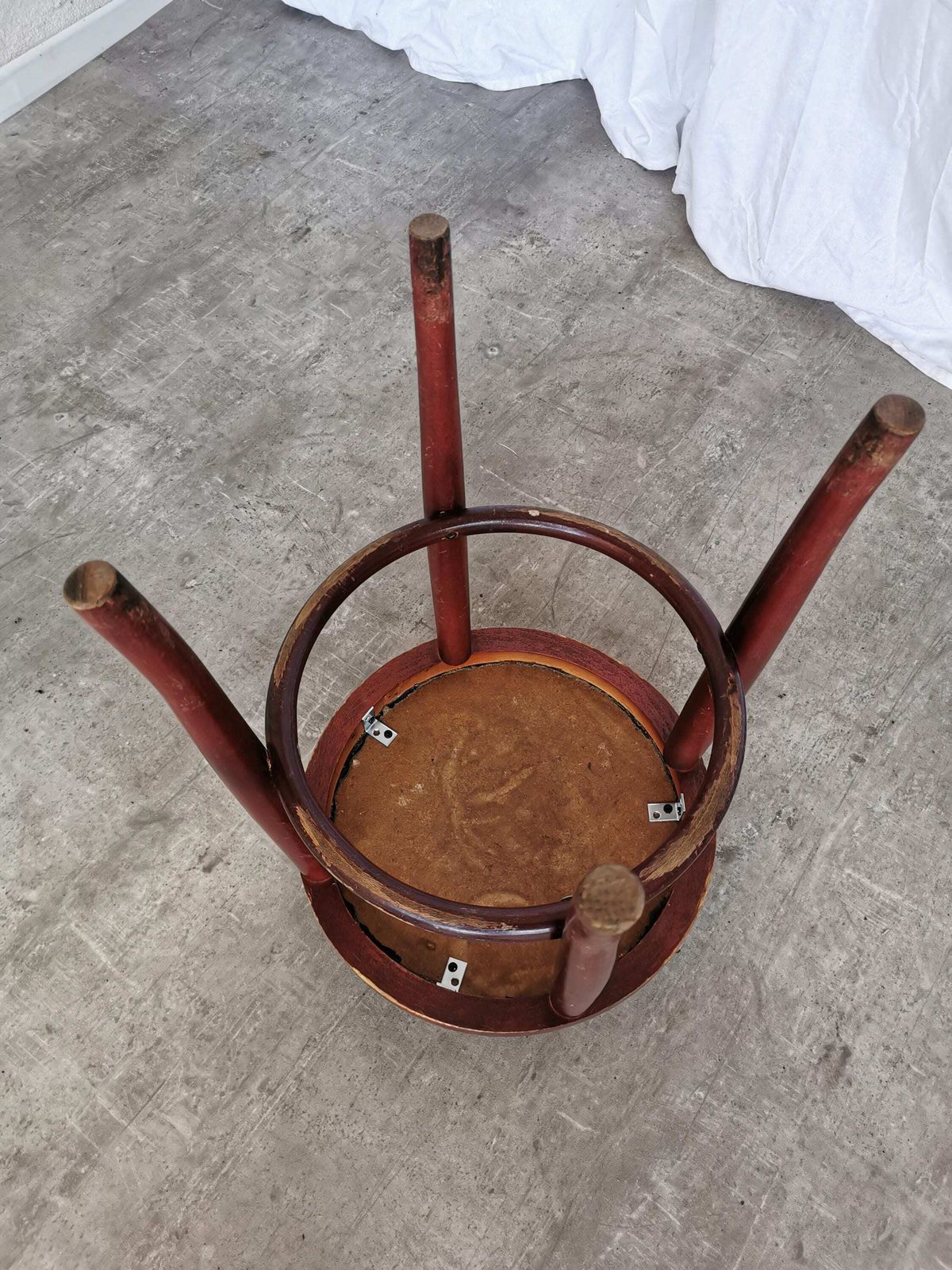 Vintage Wooden Irish Pub Stool With Green Leather Seat / 1970s / Thonet Style Small Bar Chairs With Bentwood Technique photo 170.0