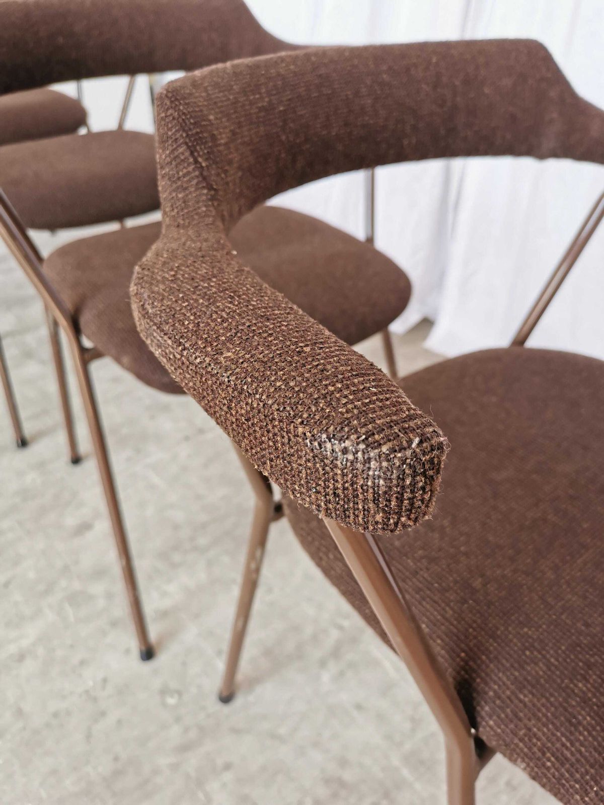 Set Of 4 Vintage Dining Armchairs / 1970s Yugoslavia / Niko Kralj For Stol Kamnik / Mid Century Scandinavian Brown Fabric Dine Chairs / 4455 photo Furniture