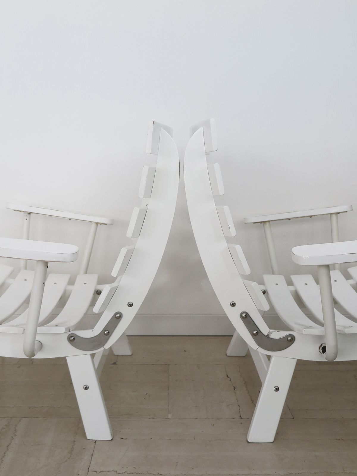 photo for sale Carlo Hauner For Bfc Midcentury Garden White Laquared Wood Armchairs 1960s
