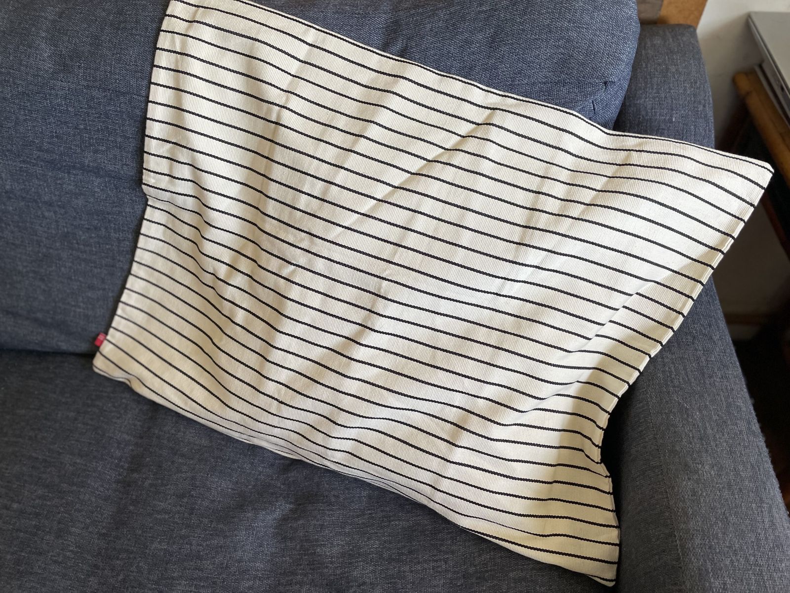 Vintage Black & White Fine Striped Block Printed Cushion Cover By Mira Maya