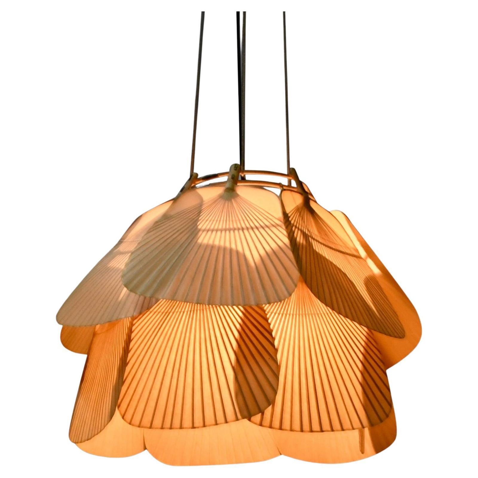 Beautiful Uchiwa ‘Ju Yon’ Chandelier By Ingo Maurer, Germany, 1970s