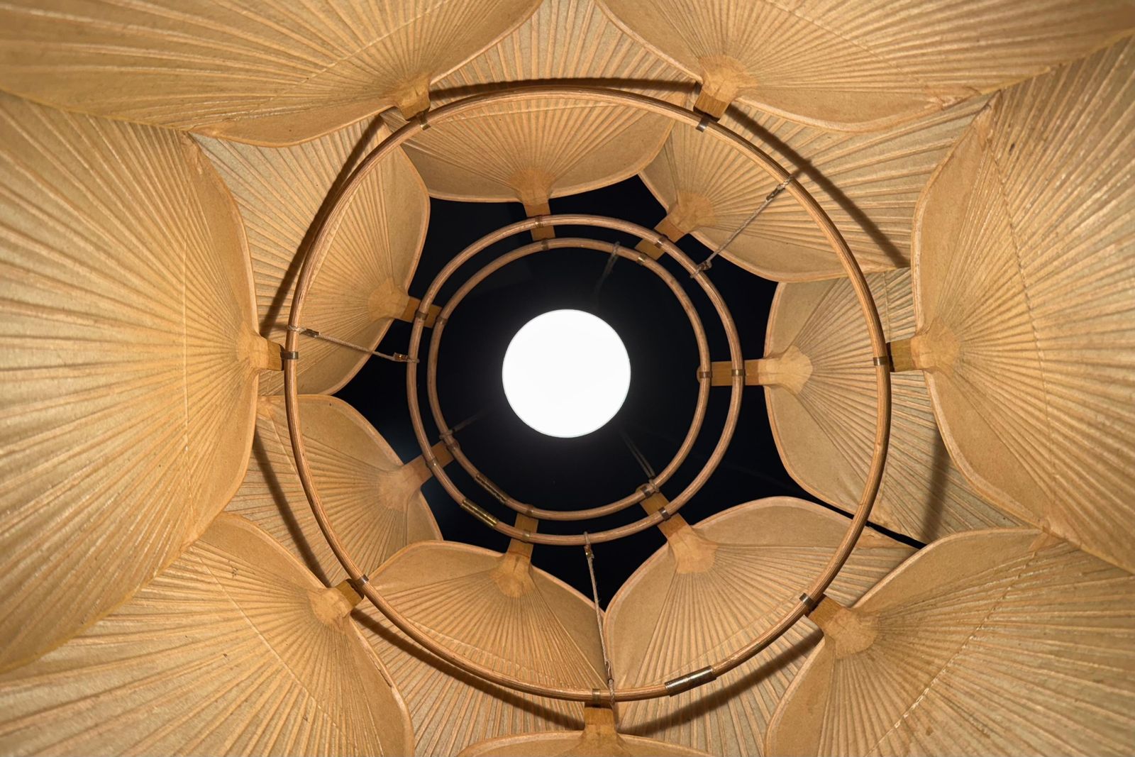Lighting Beautiful Uchiwa ‘Ju Yon’ Chandelier By Ingo Maurer, Germany, 1970s photo
