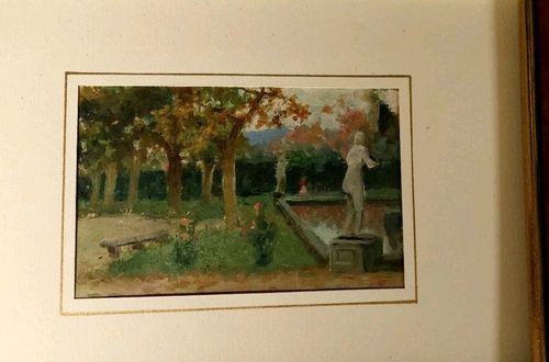 Garden Of Villa Toscana Oil On Panel First 900 Painted Antique photo furniture