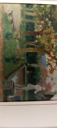 Garden Of Villa Toscana Oil On Panel First 900 Painted Antique photo 144.0