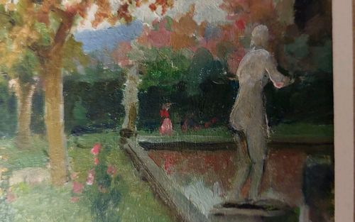 Garden Of Villa Toscana Oil On Panel First 900 Painted Antique photo vinterior
