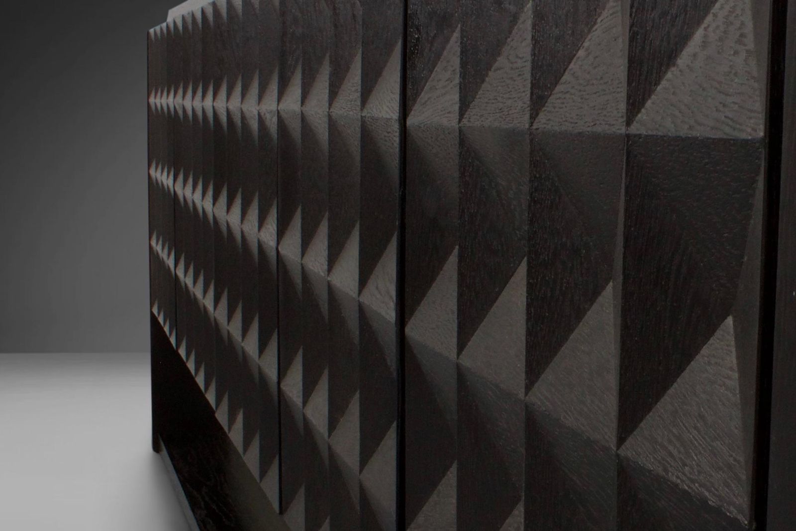 Large Brutalist Diamond Credenza In Stained Oak, Belgium, 1970s photo furniture