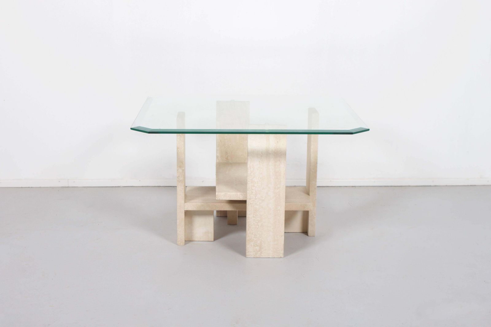 Willy Ballez Travertine And Glass End Table, Belgium photo furniture