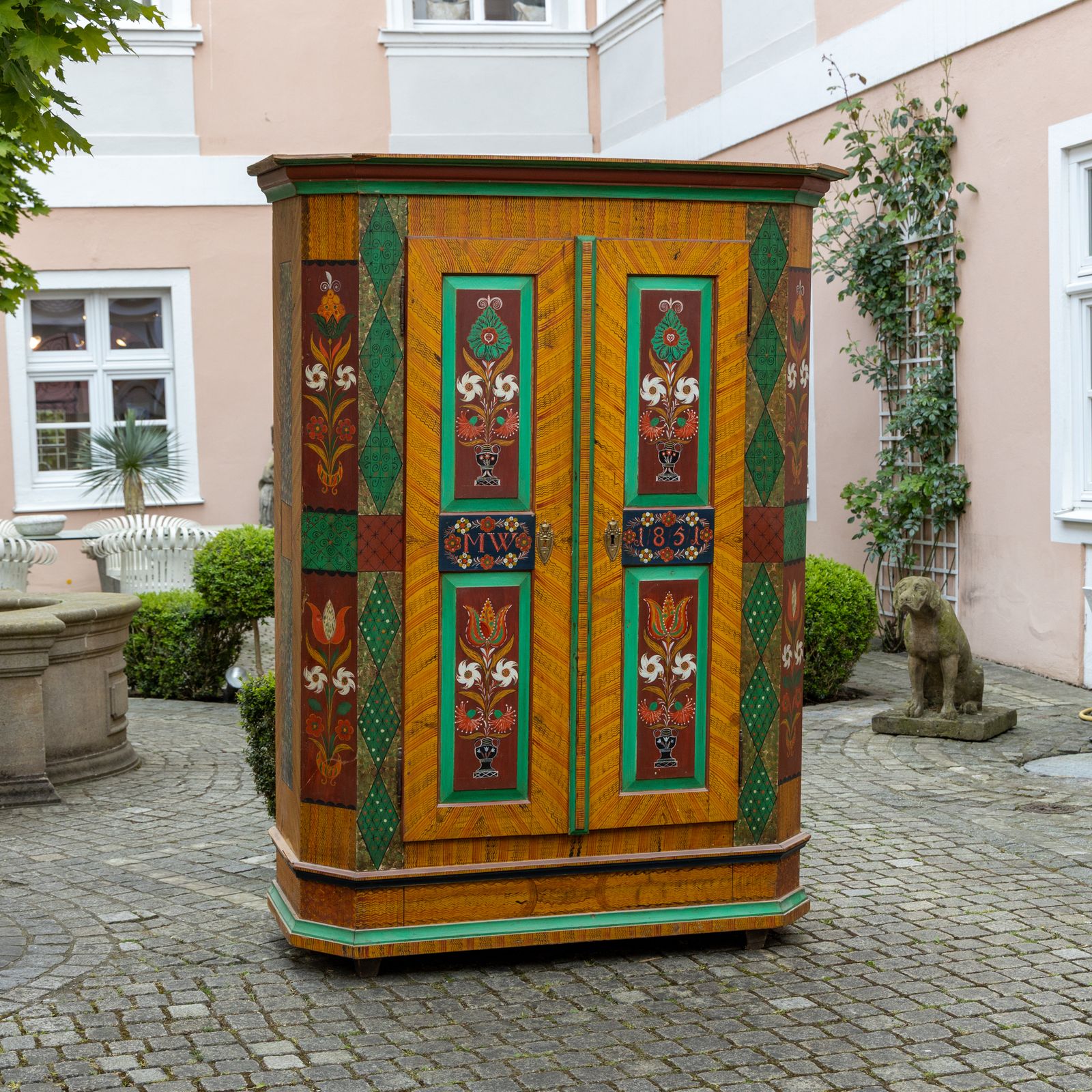 Hand Painted Folk Art Armoire, Southern Germany, Dated 1851 photo 3340.0