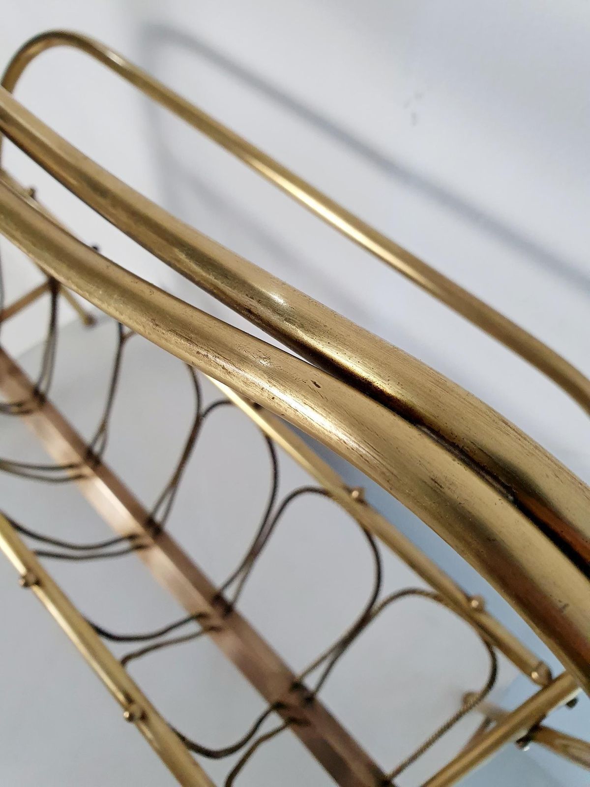 Midcentury Brass Magazine Rack, Italy photo vintage