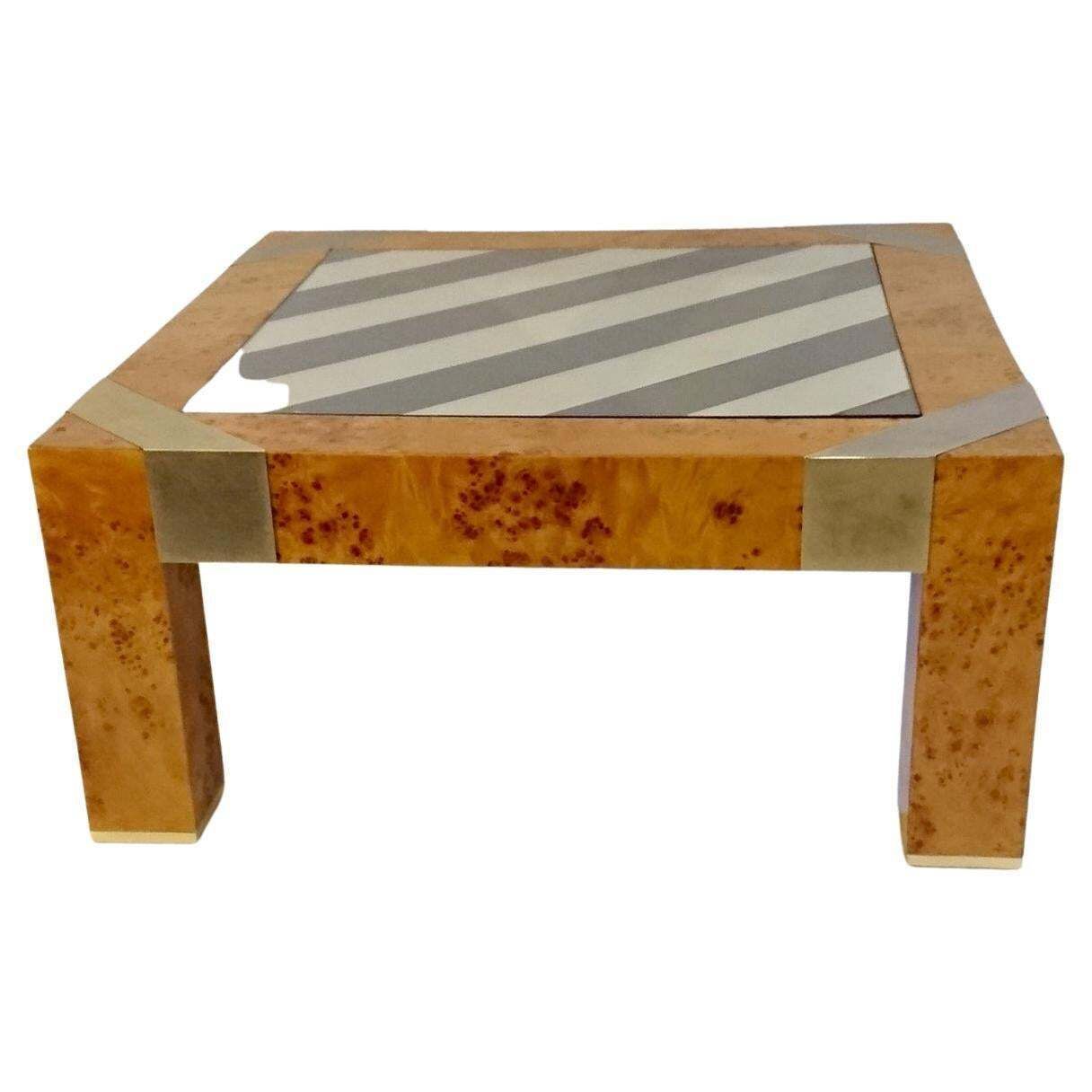 Vintage Italian Coffee Table In Burl And Glass photo furniture