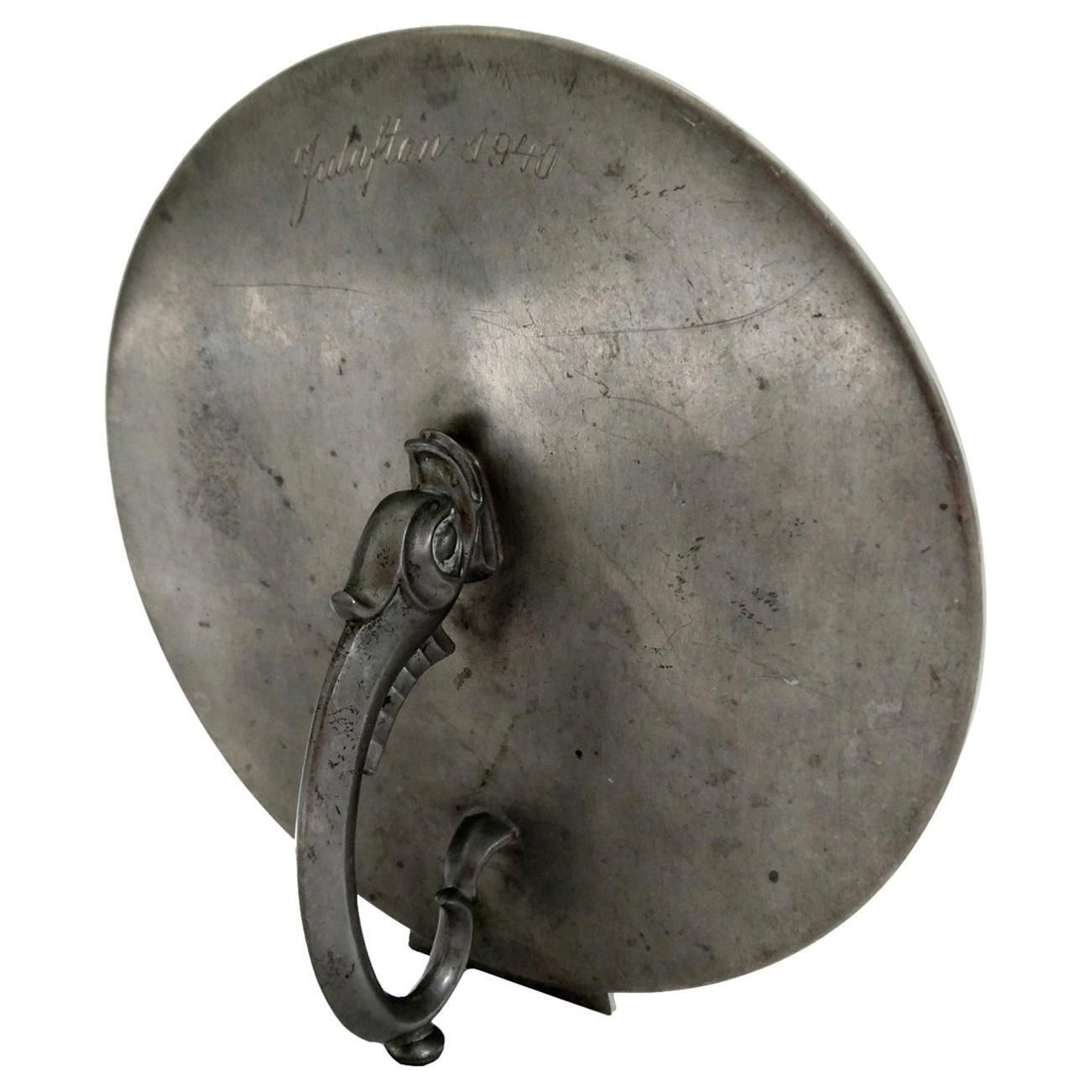 Swedish Art Deco Hand Mirror In Pewter, 1930s