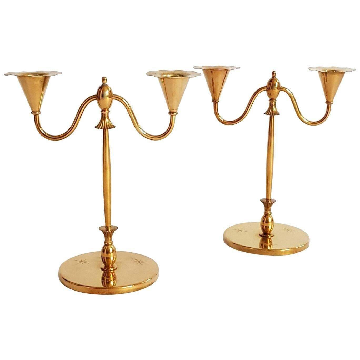 Art Deco Candlesticks In Brass By O.H. Lagersted Made In Sweden photo furniture