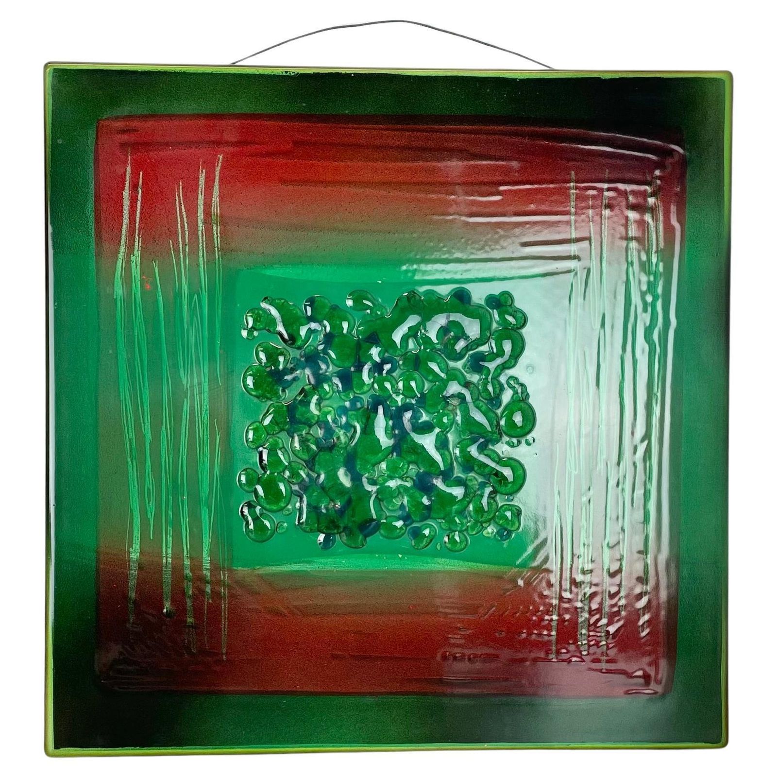 Unique Handmade Large 40x40cm West German Enamel Metal Wall Plate "Green", 1980s