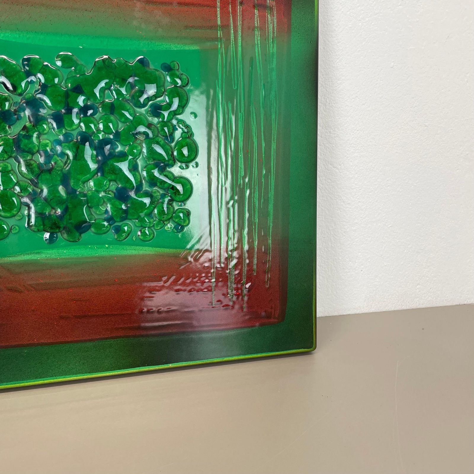 Unique Handmade Large 40x40cm West German Enamel Metal Wall Plate "Green", 1980s photo buy