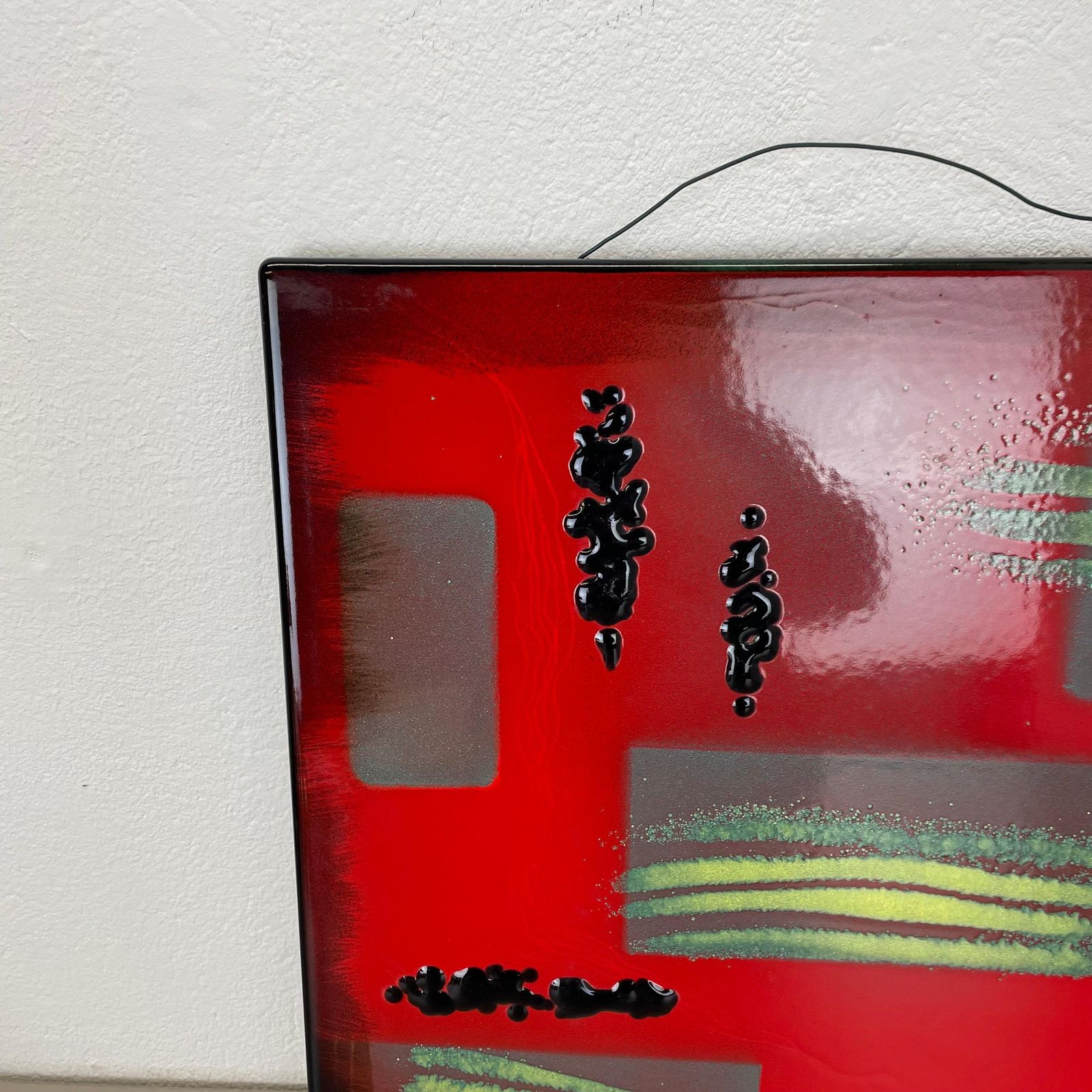 Unique Handmade Large 40x40cm West German Enamel Metal Wall Plate "Red", 1980s photo Art
