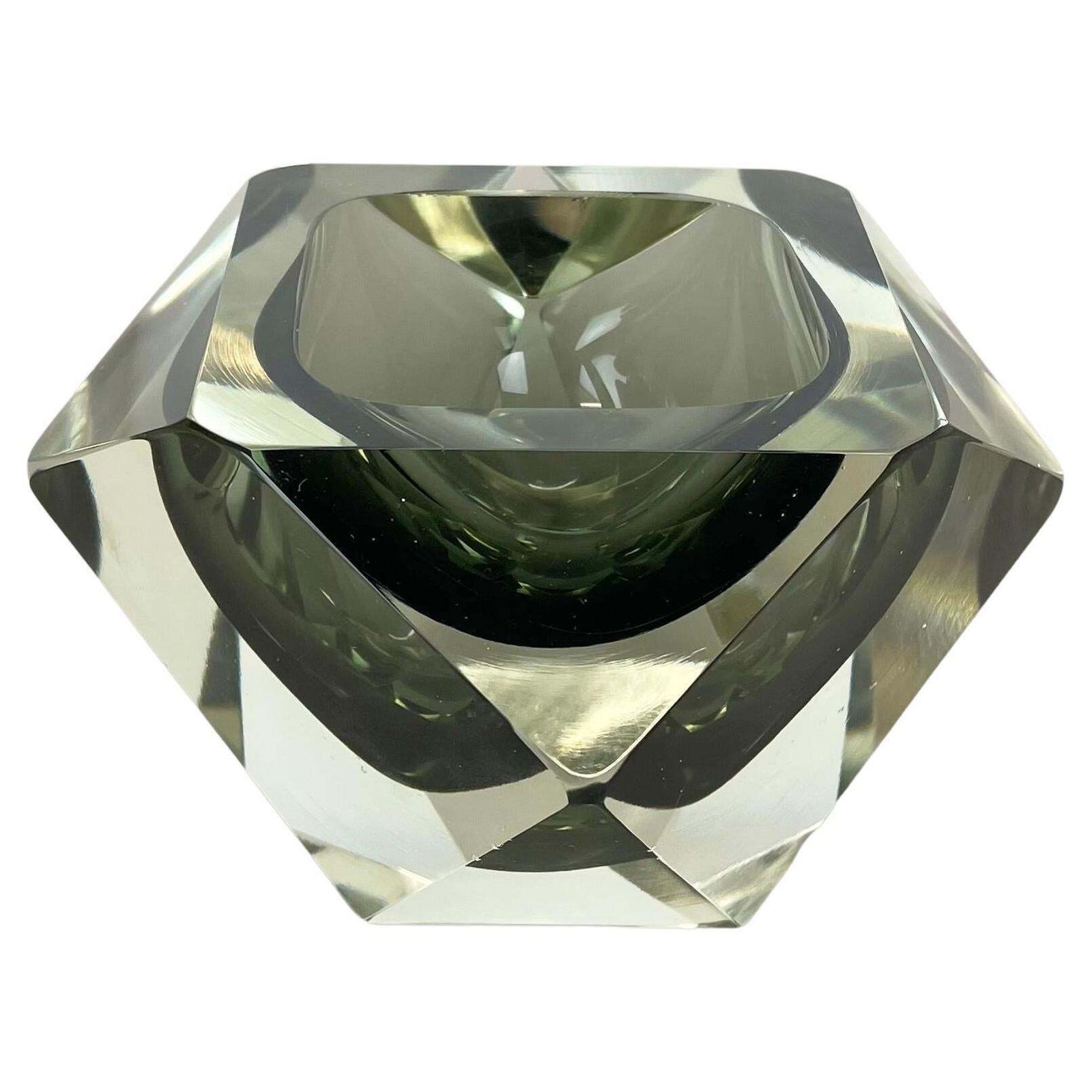 Large 1.7kg Murano Glass Diamond Bowl Element By Flavio Poli Attrib., Italy 1970