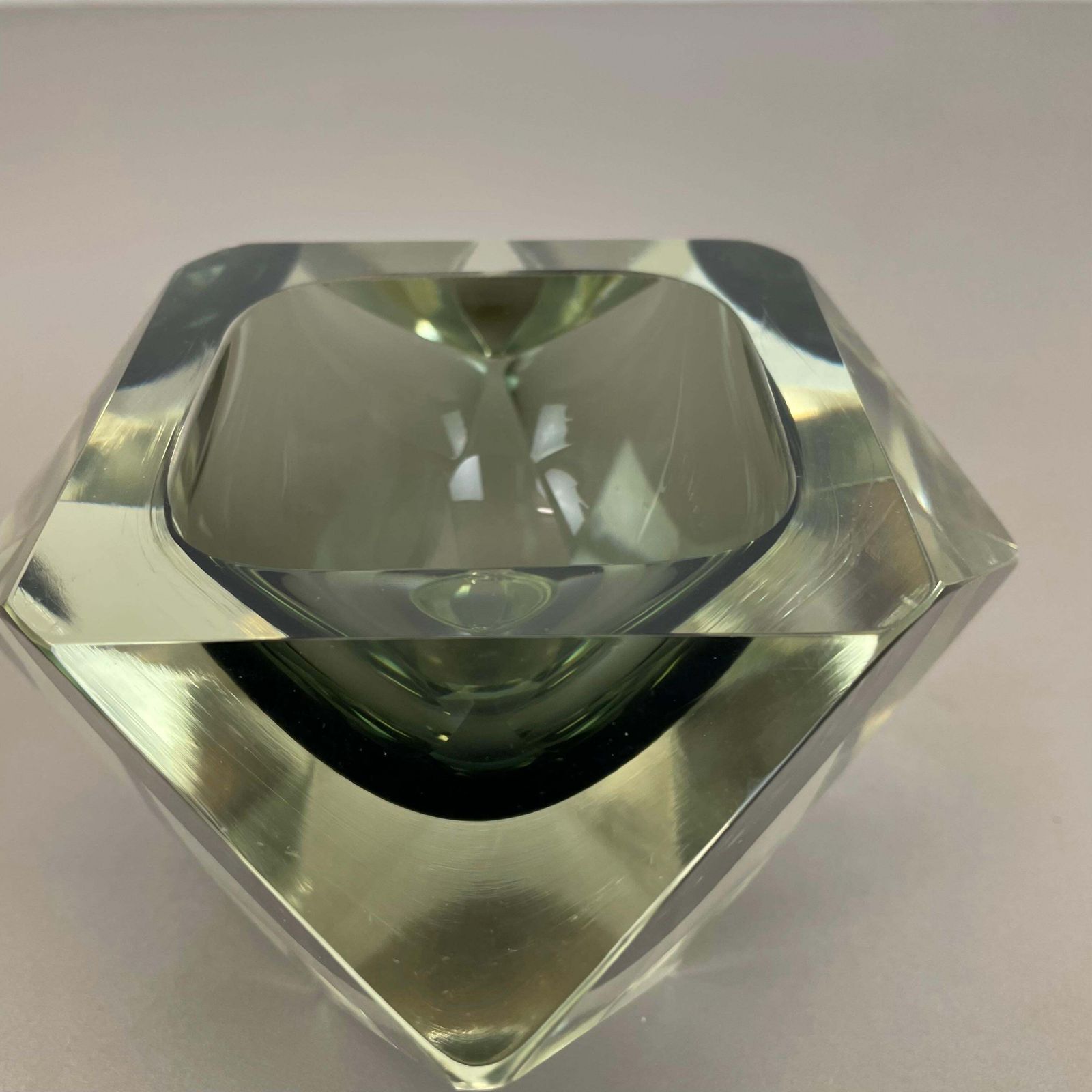 Home Decor Large 1.7kg Murano Glass Diamond Bowl Element By Flavio Poli Attrib., Italy 1970 photo