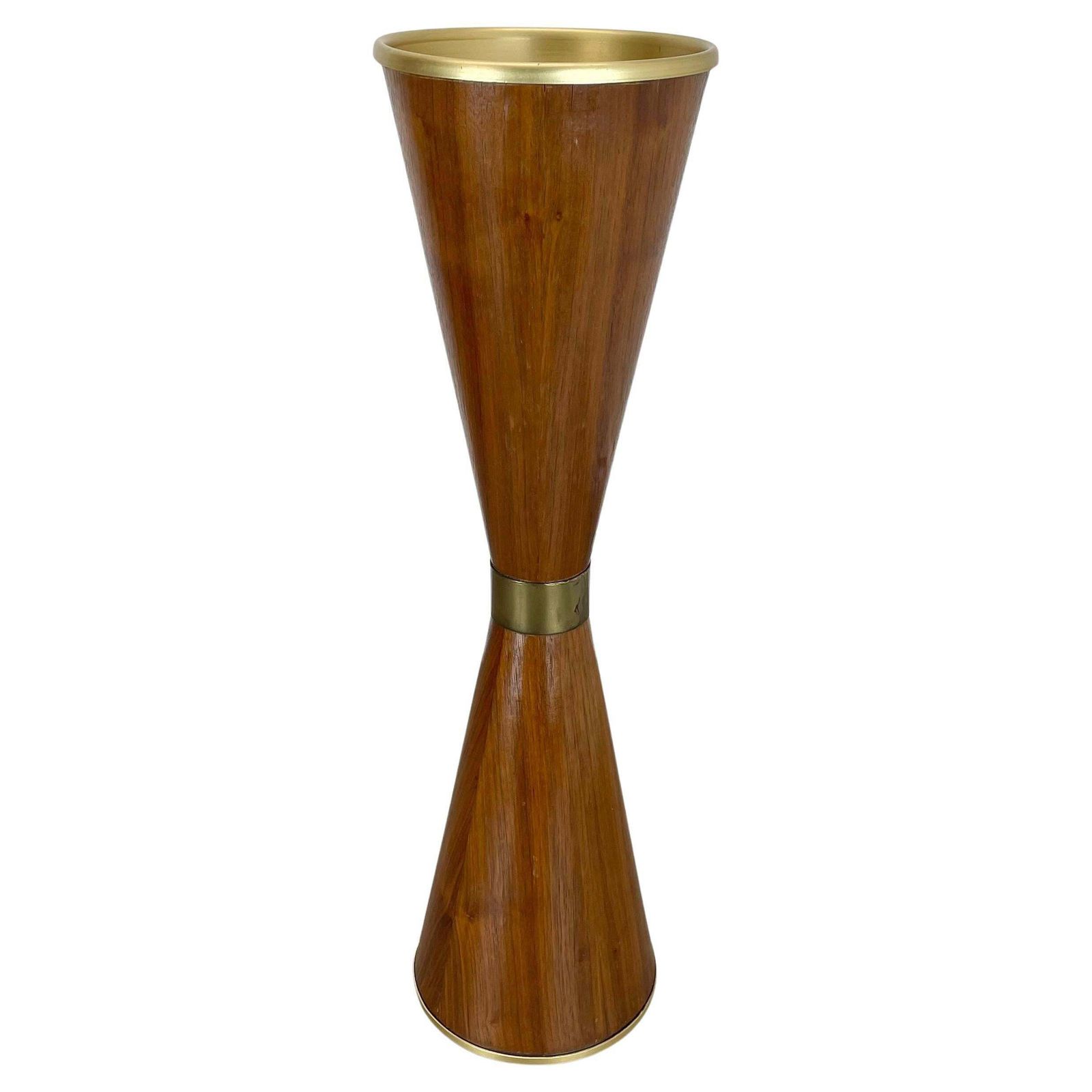 55cm Minimalistic Diabolo Metal And Walnut Plant Stand Element, Italy, 1950s