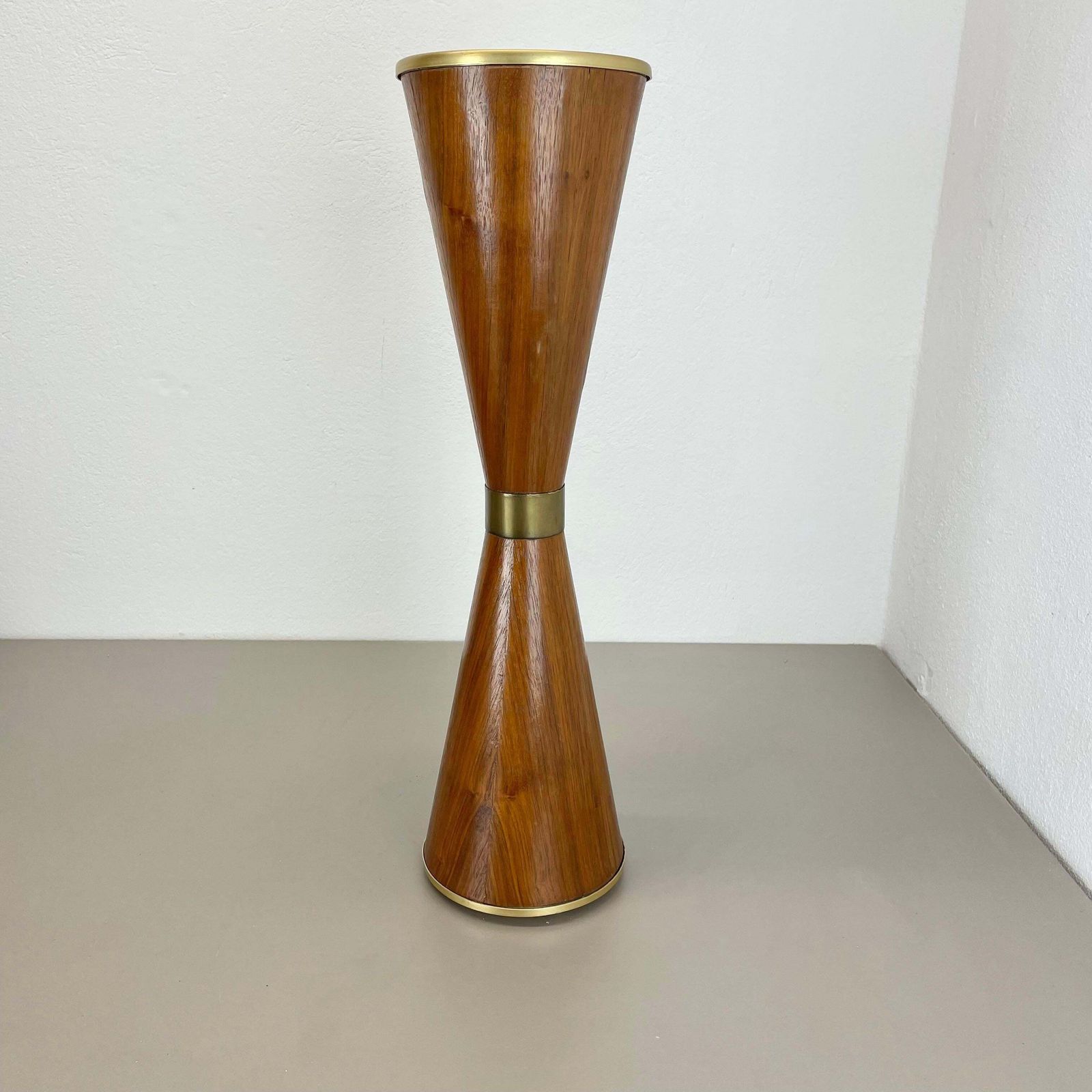 55cm Minimalistic Diabolo Metal And Walnut Plant Stand Element, Italy, 1950s photo for sale