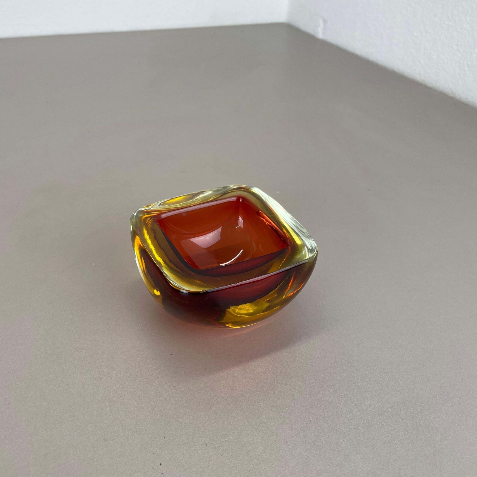 Rare Murano Glass "Red Yellow"  Bowl Element Shell Ashtray Murano, Italy, 1970s photo furniture