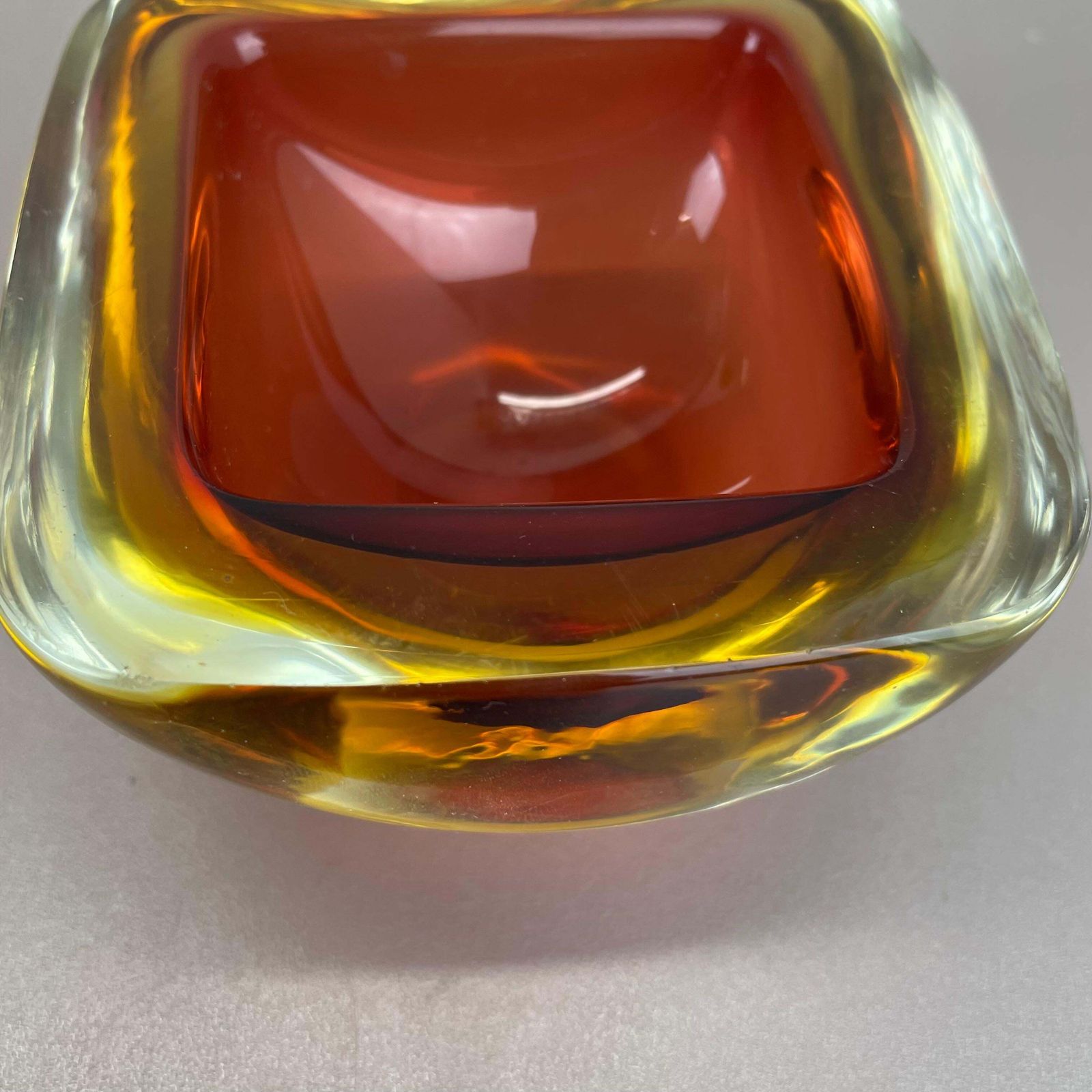 Rare Murano Glass "Red Yellow"  Bowl Element Shell Ashtray Murano, Italy, 1970s photo vintage