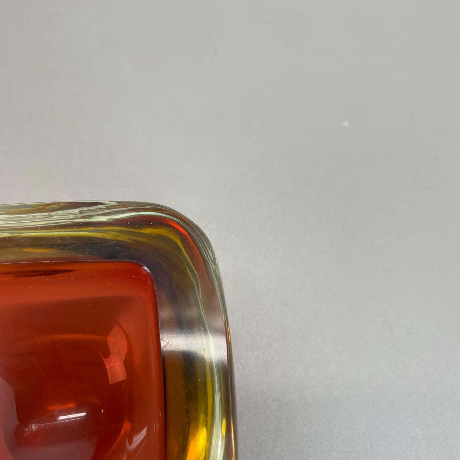 photo for sale Rare Murano Glass "Red Yellow"  Bowl Element Shell Ashtray Murano, Italy, 1970s