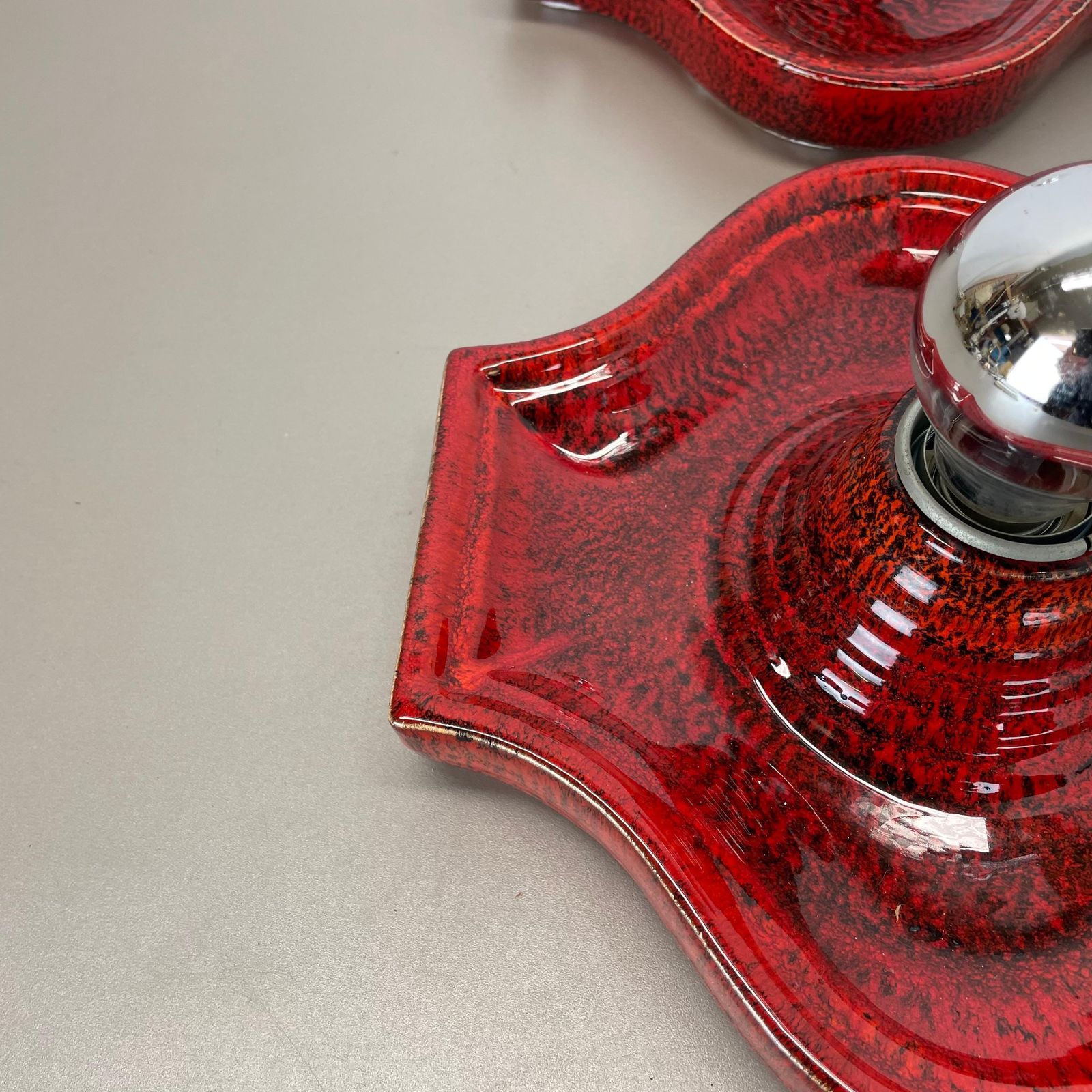 Set Of Two Red Ceramic Fat Lava Wall Lights By Hustadt Lights Germany 1970s photo vinterior