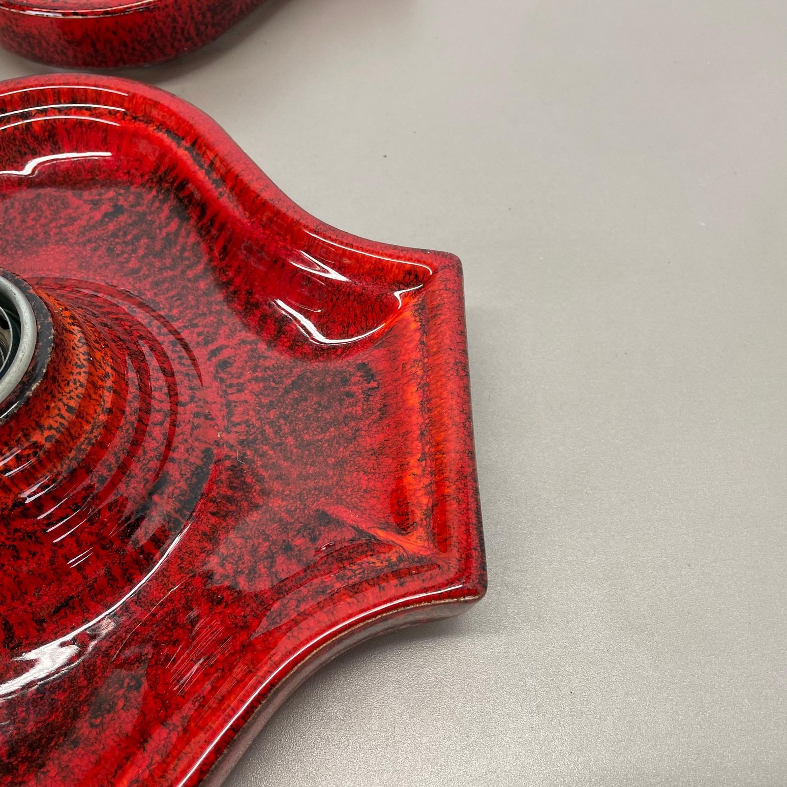 Set Of Two Red Ceramic Fat Lava Wall Lights By Hustadt Lights Germany 1970s photo vintage