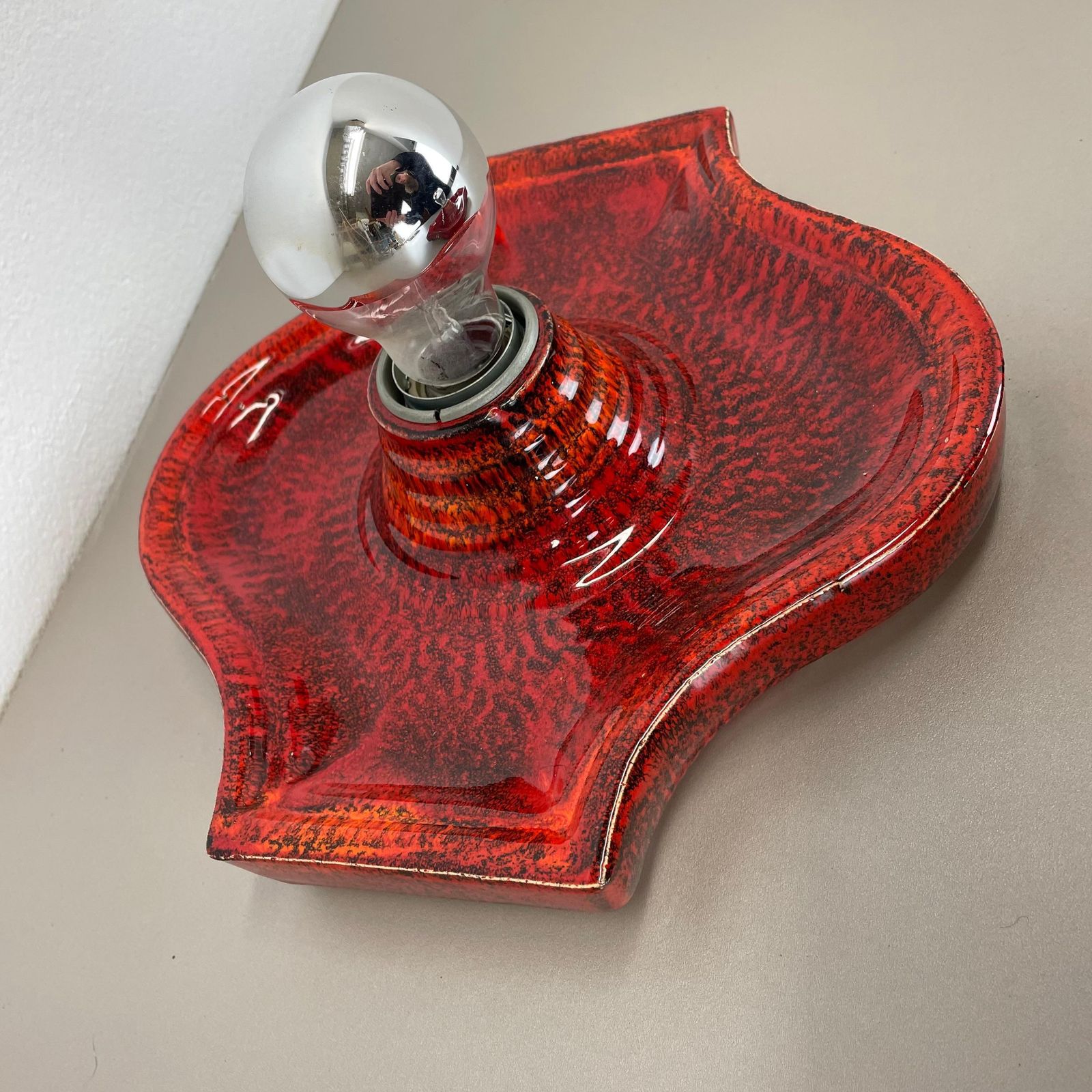 photo vinterior Set Of Two Red Ceramic Fat Lava Wall Lights By Hustadt Lights Germany 1970s