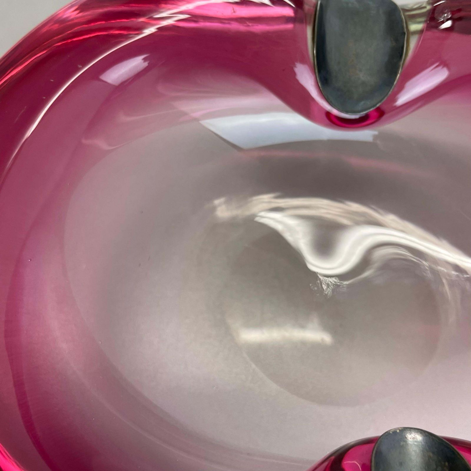 photo furniture Large Pink Murano Bubble Glass Bowl Ashtray W/ Sterling Silver 925, Italy, 1970s