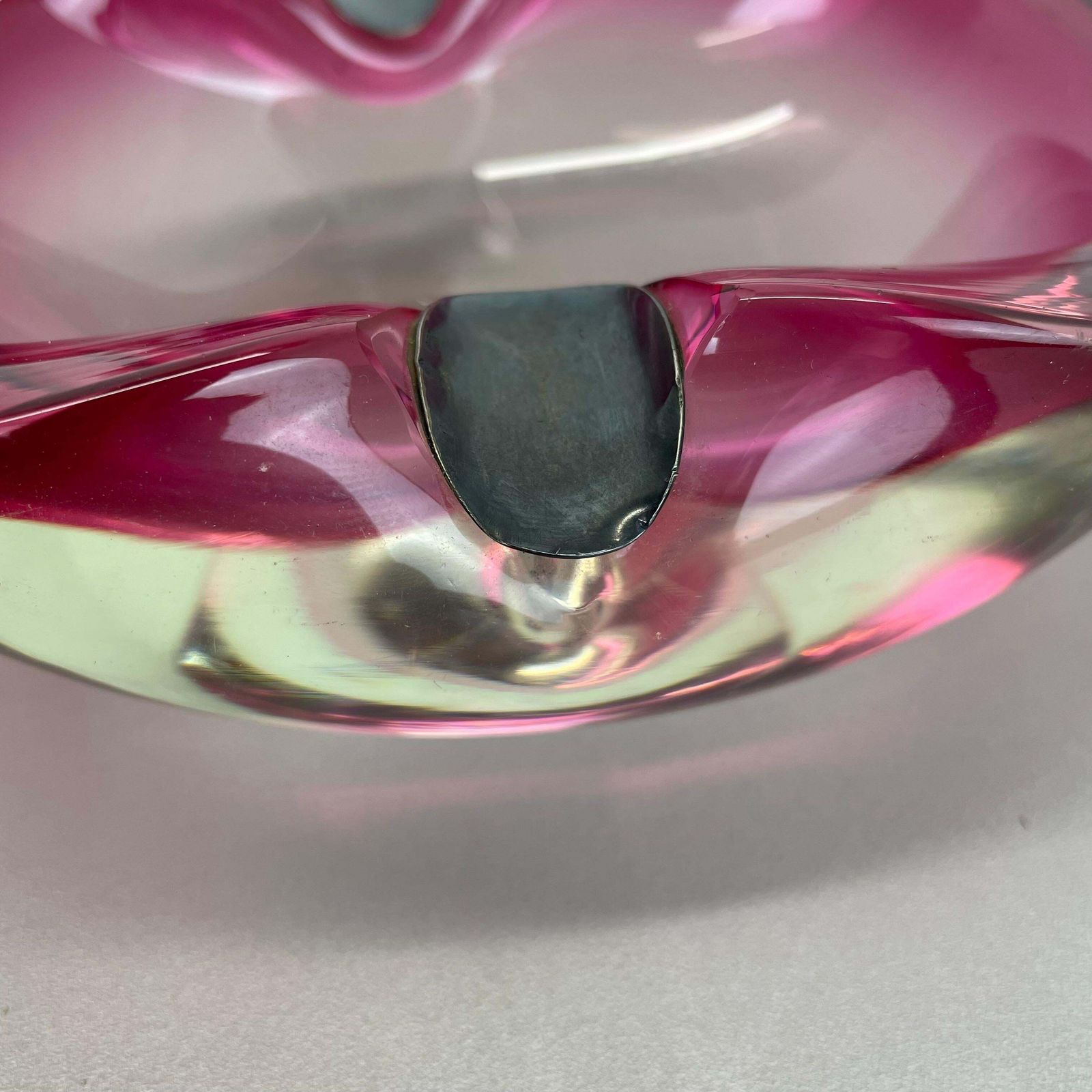 photo vinterior Large Pink Murano Bubble Glass Bowl Ashtray W/ Sterling Silver 925, Italy, 1970s