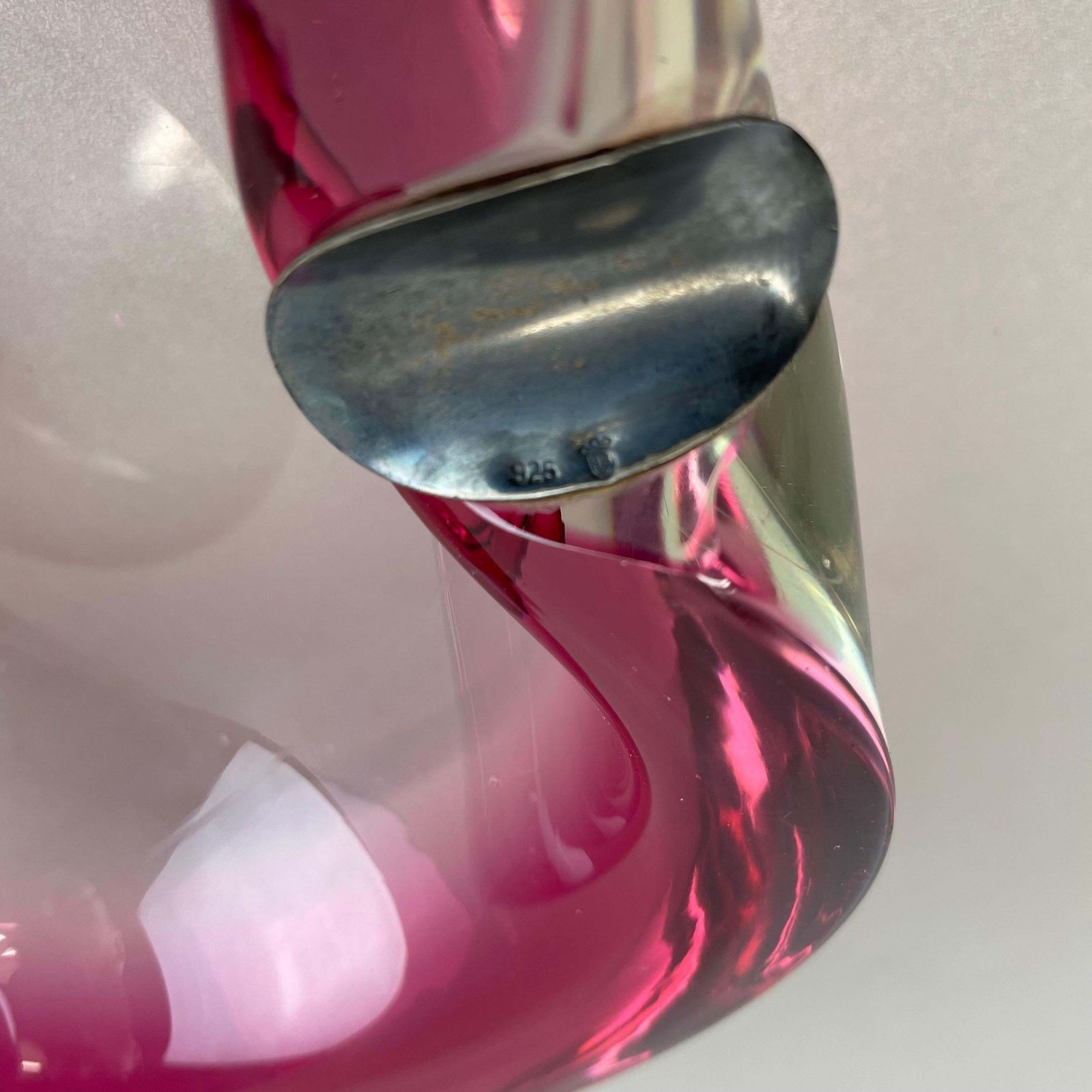 photo vintage Large Pink Murano Bubble Glass Bowl Ashtray W/ Sterling Silver 925, Italy, 1970s