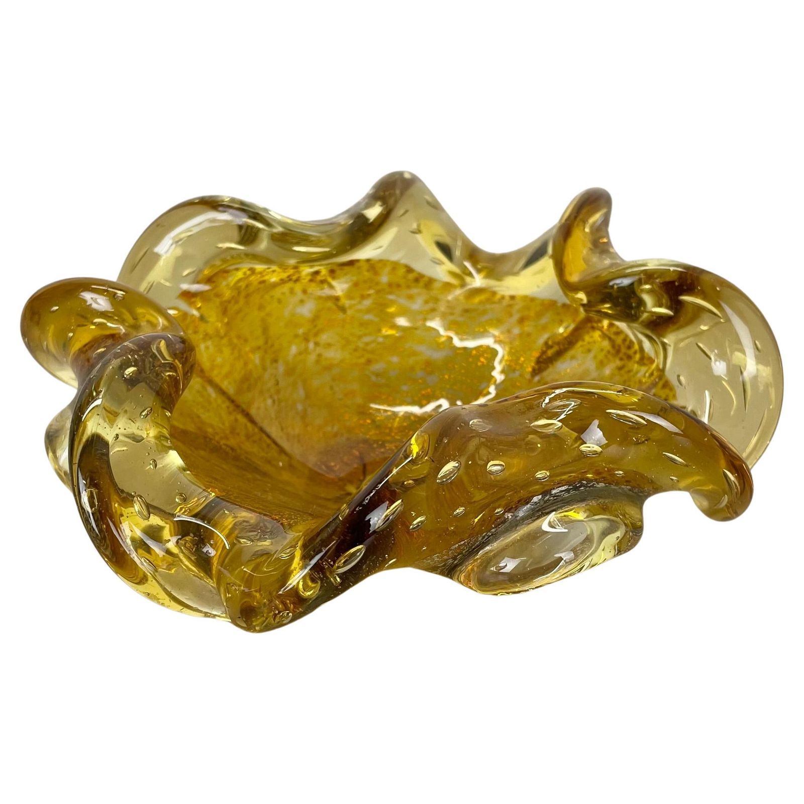Glass Bowl Element Shell Ashtray Murano Gold Dust Barovier And Toso, Italy 1970s