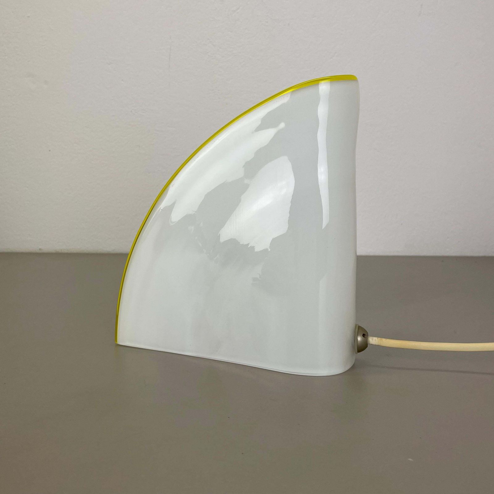 Minimalist White And Yellow Murano Glass Table Light By De Majo, Italy 1970s photo furniture