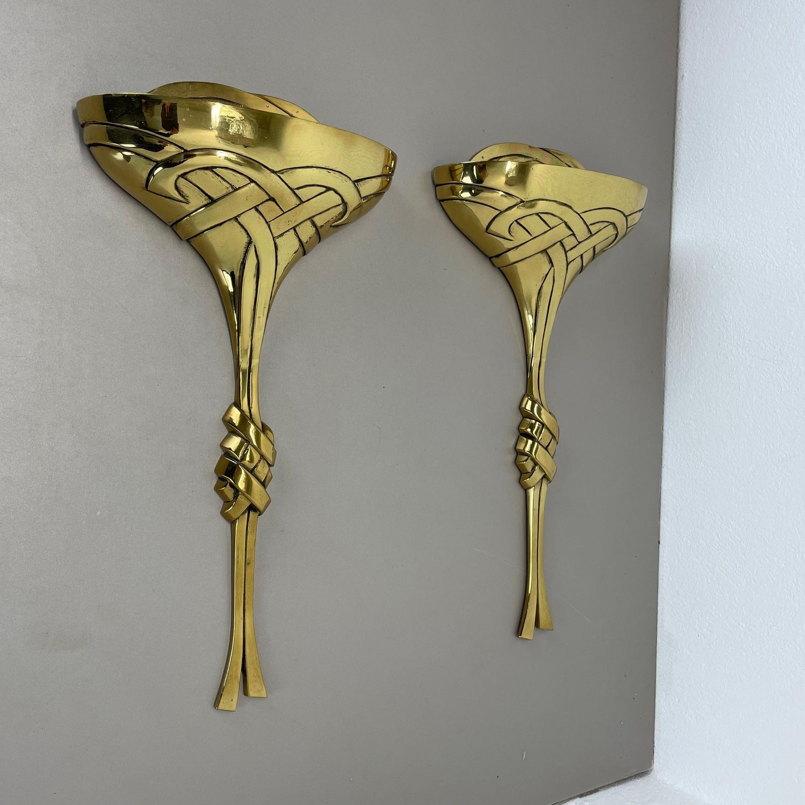 Set Of 2 Xxl 48cm Floral Brass Wall Light Sconces By C.S. Arte, Italy 1980s photo furniture