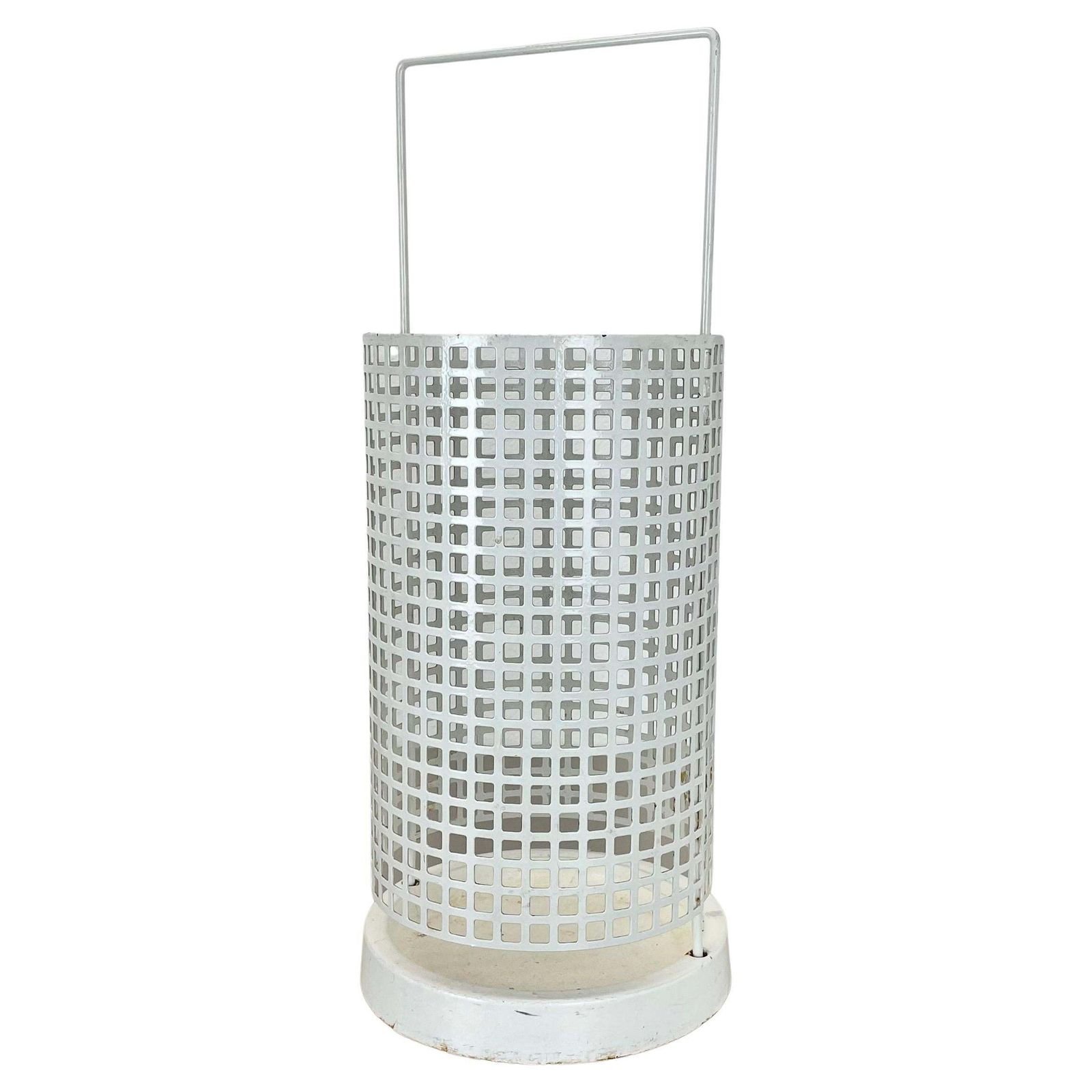 Original Mategot Style Perforated White Metal Umbrella Stand, France, 1970s