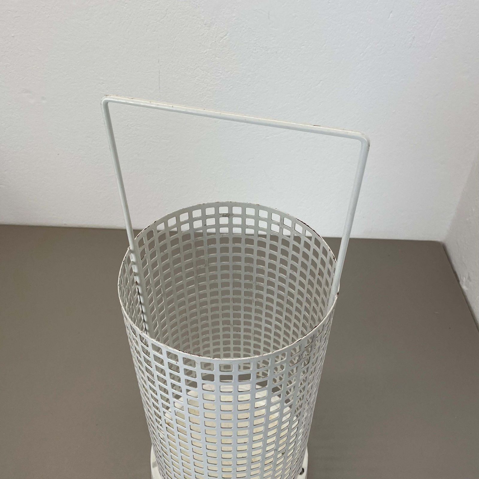 622.0 Original Mategot Style Perforated White Metal Umbrella Stand, France, 1970s photo