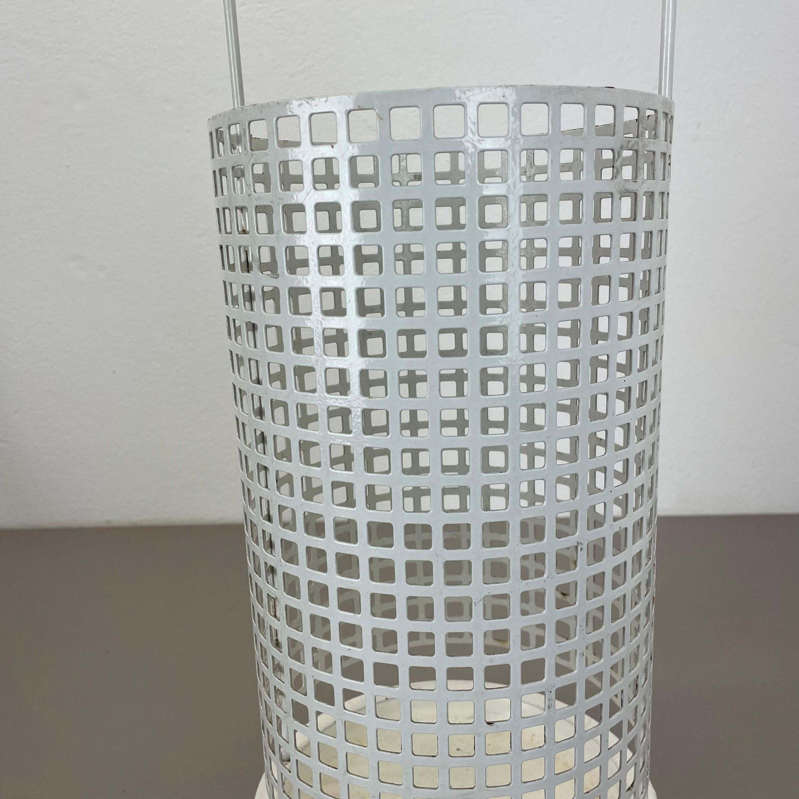 photo vinterior Original Mategot Style Perforated White Metal Umbrella Stand, France, 1970s