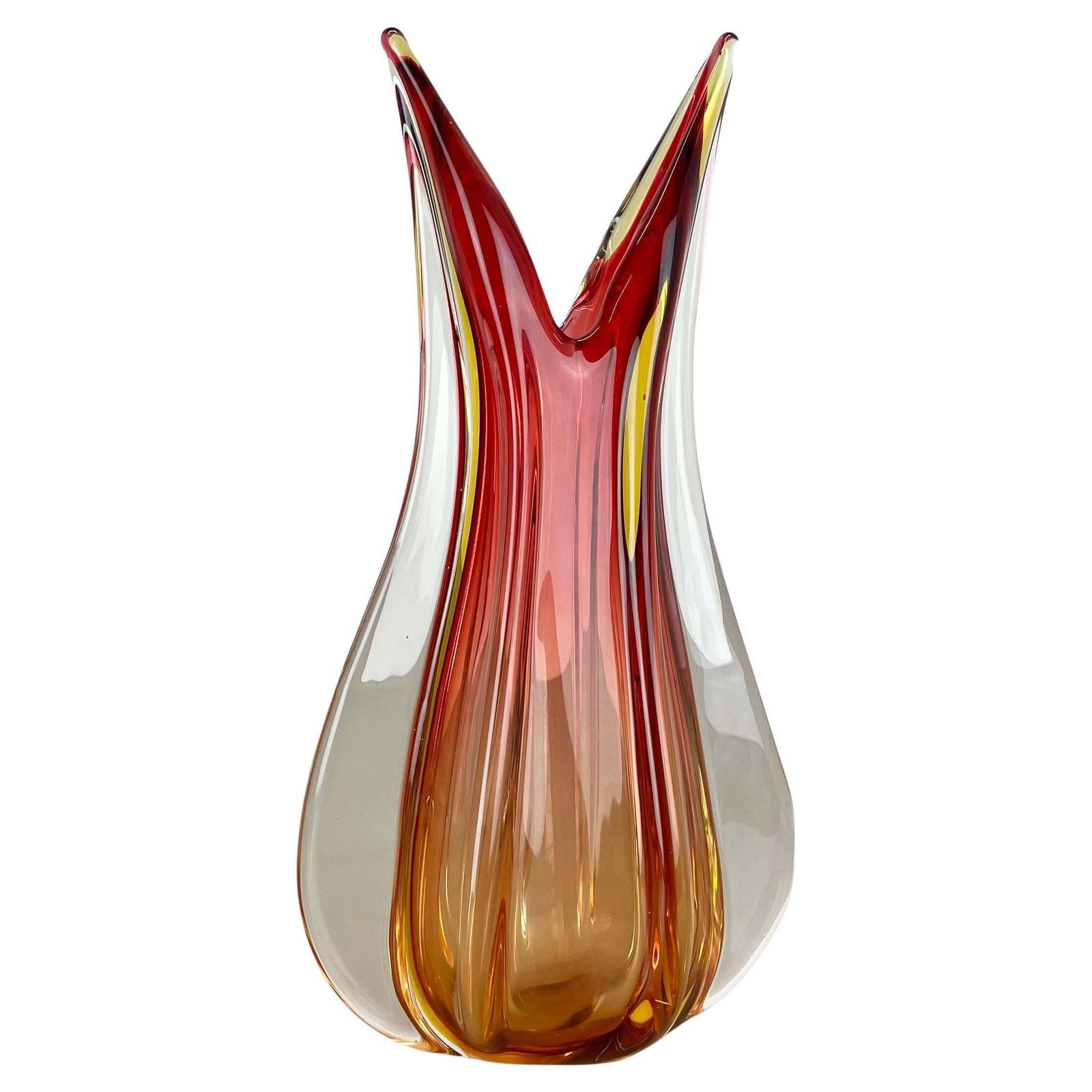 Large 35cm 2.4kg Colorful Glass Vase By Flavio Poli Attrib., Murano, Italy 1970s