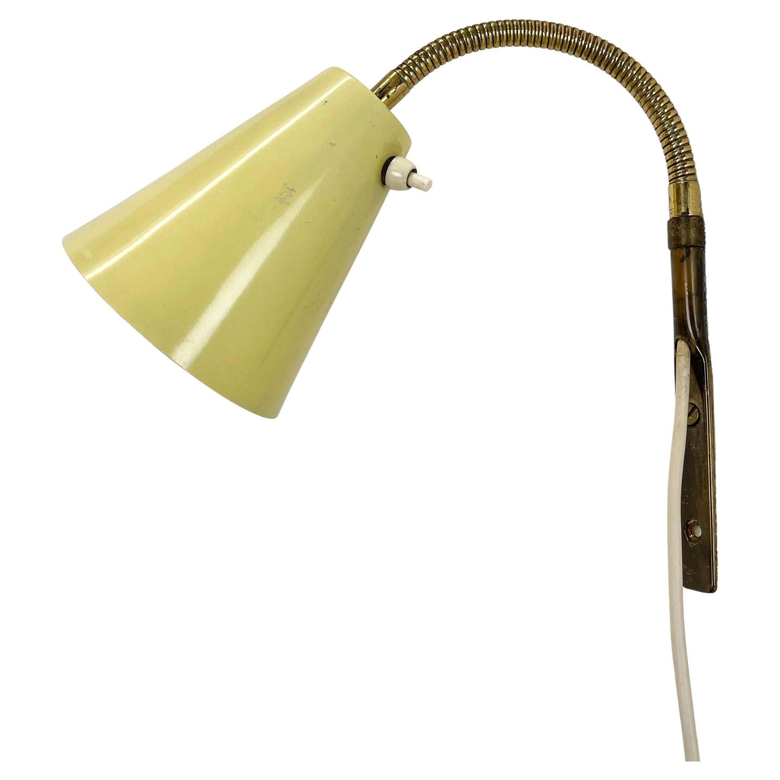 Rare Adjustable Yellow Metal Brass Stilnovo Style Wall Ceiling Light, Italy 1950