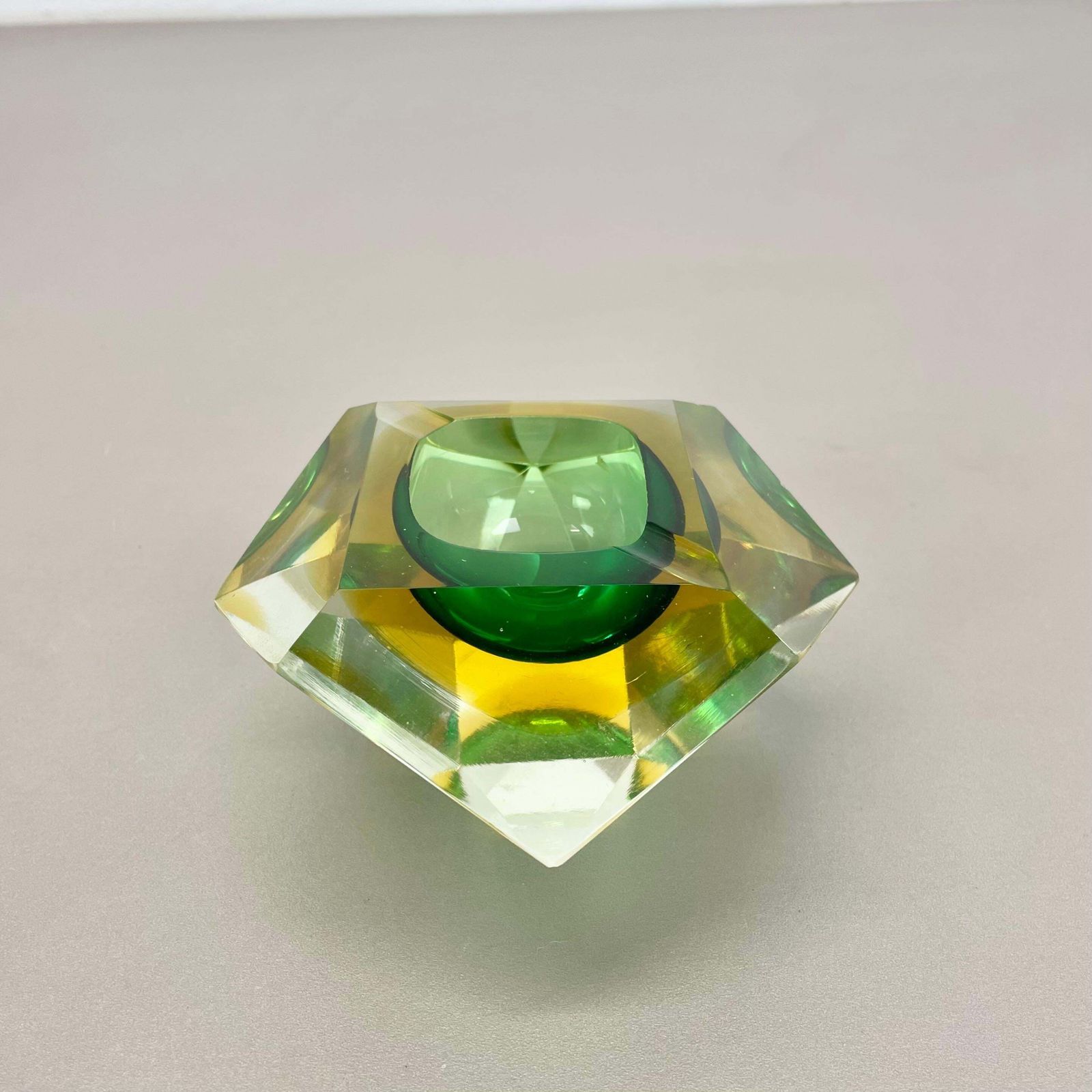 Murano Glass Faceted "Diamond" Sommerso Bowl Element Ashtray Murano Italy, 1970s photo for sale