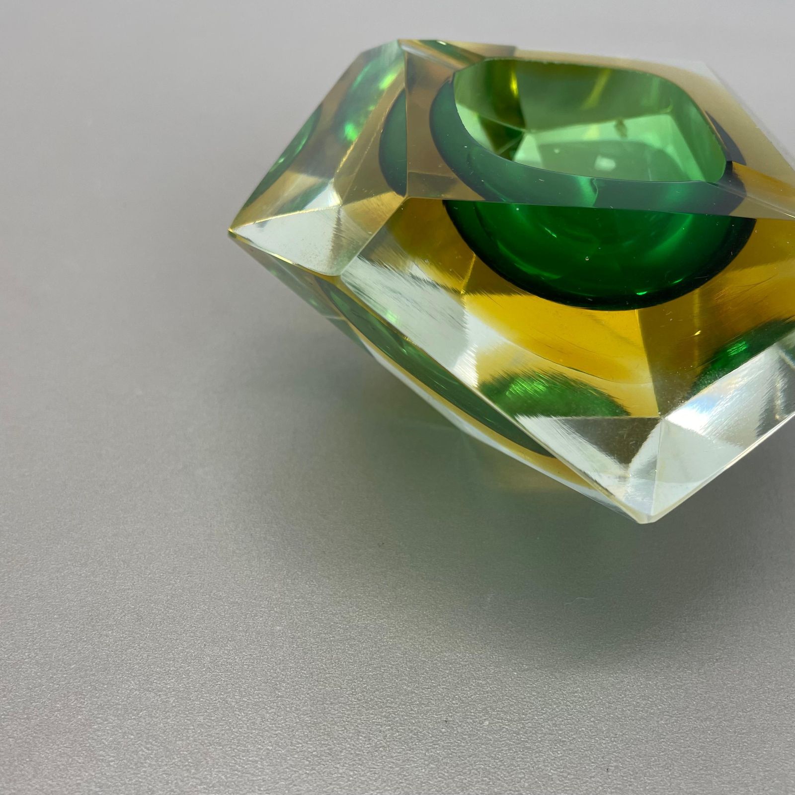 photo for sale Murano Glass Faceted "Diamond" Sommerso Bowl Element Ashtray Murano Italy, 1970s