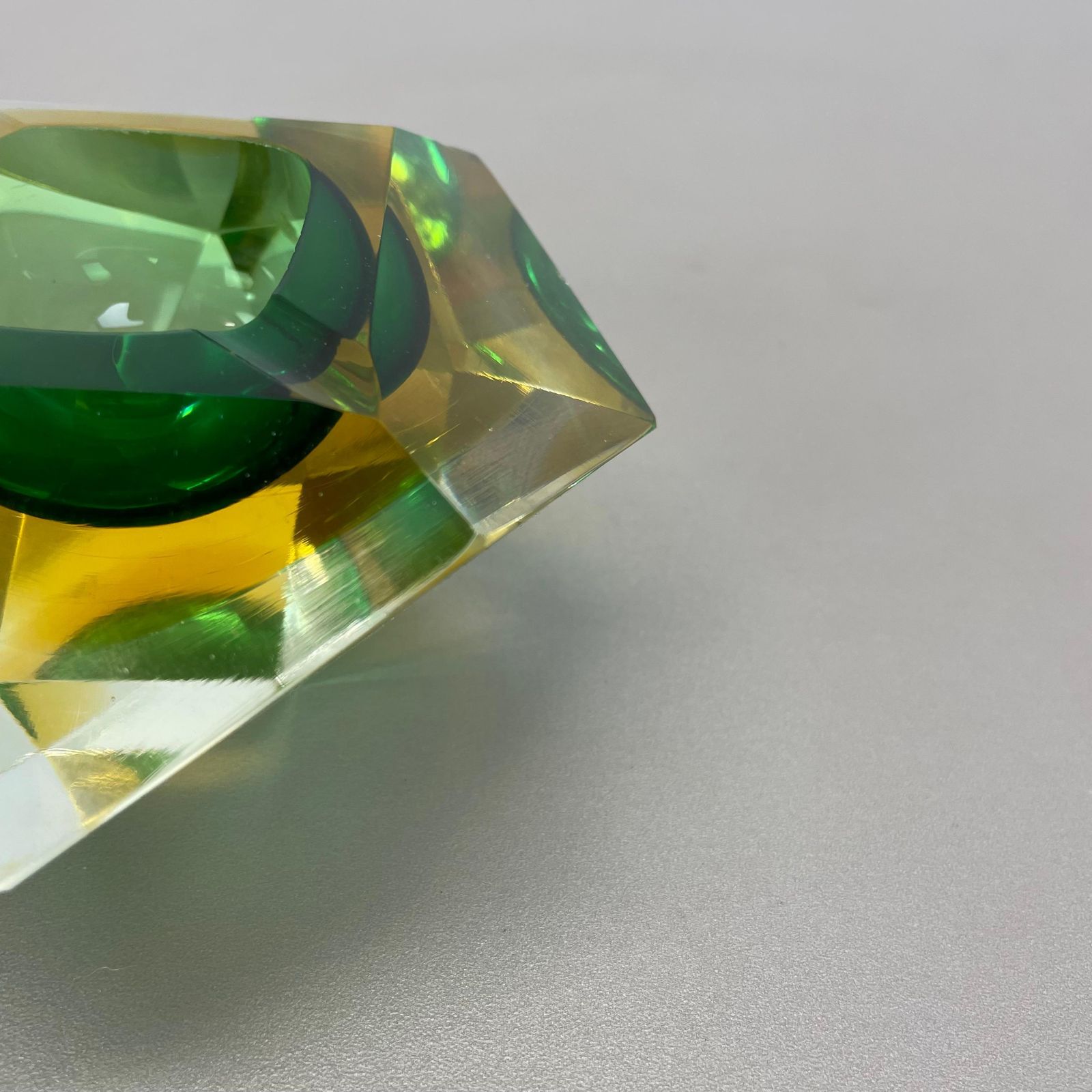 Home Decor Murano Glass Faceted "Diamond" Sommerso Bowl Element Ashtray Murano Italy, 1970s photo