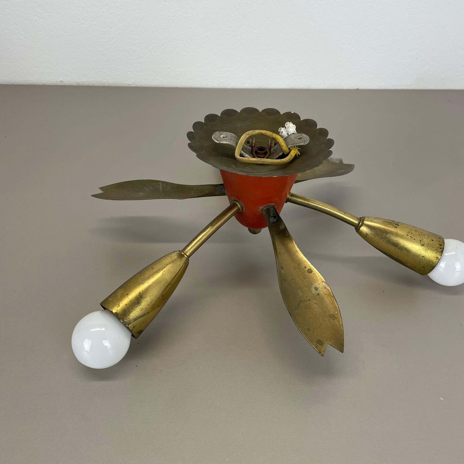 photo vintage Unique 35cm Solid Brass Gino Sarfatti Style Ceiling Light Flushmount, Italy 1950