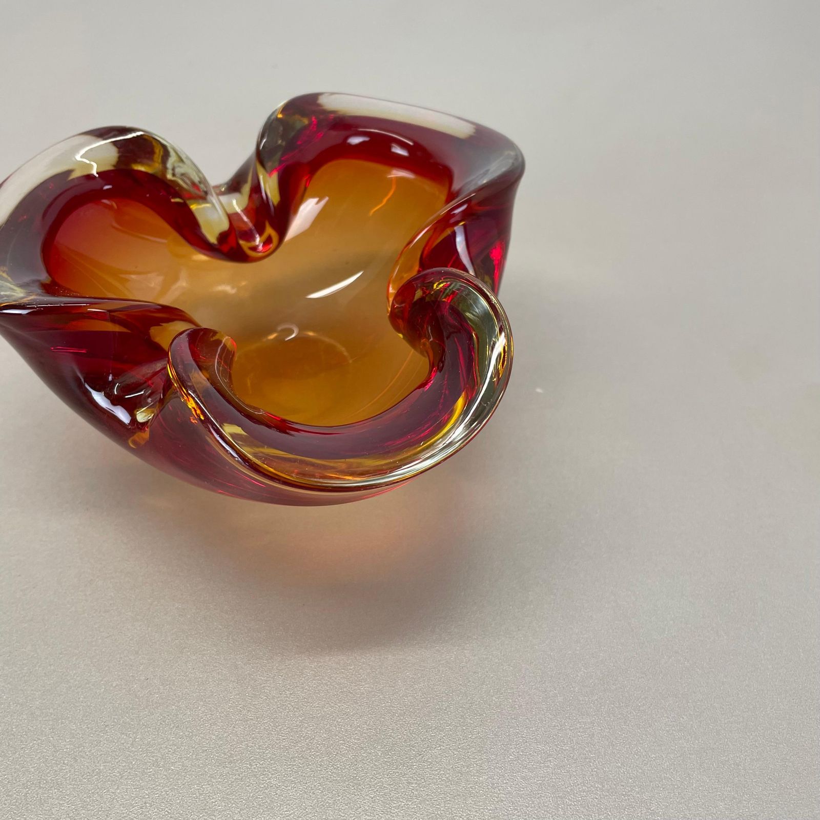 Rare Murano Glass "Red Yellow"  Bowl Element Shell Ashtray Murano, Italy, 1970s photo 520.0