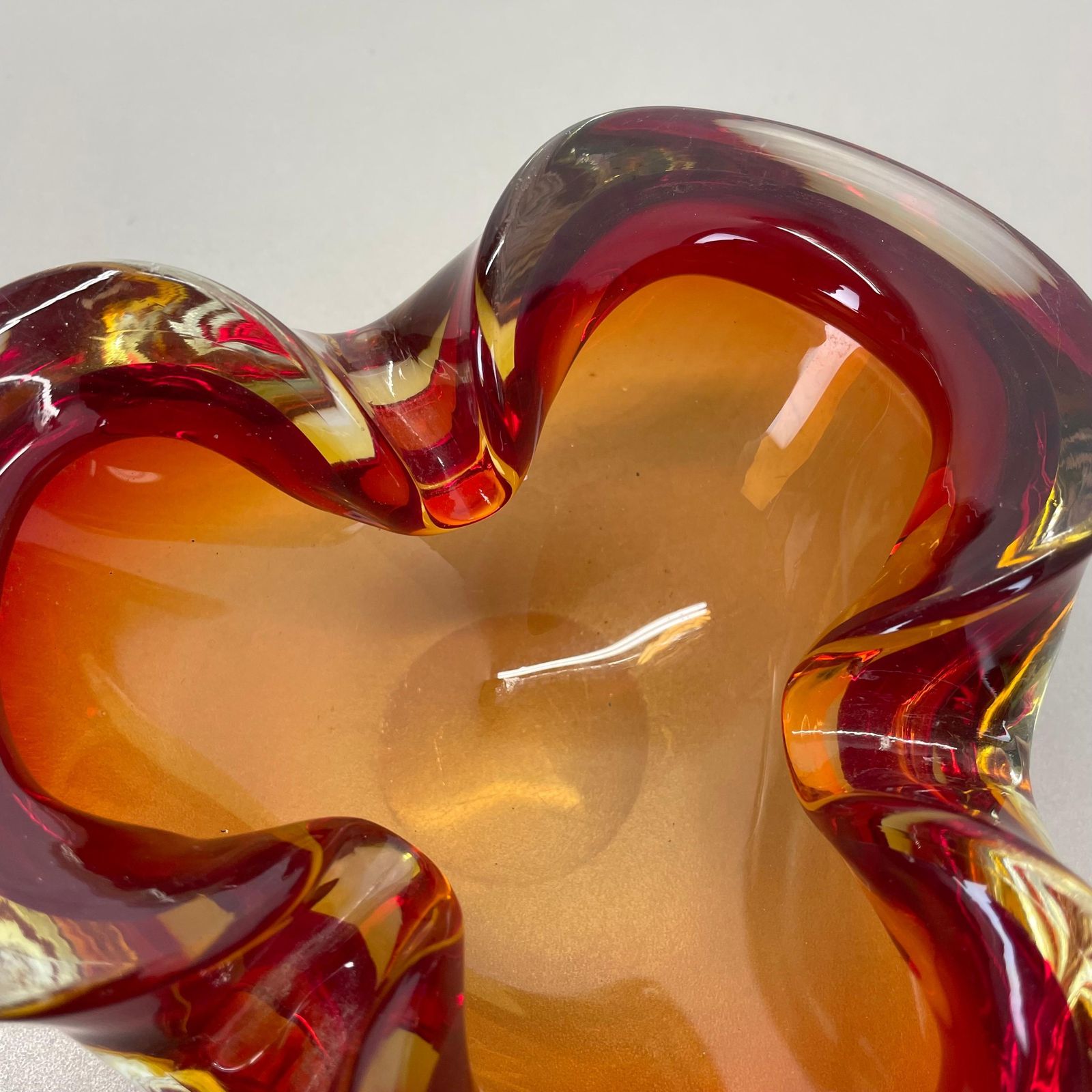 520.0 Rare Murano Glass "Red Yellow"  Bowl Element Shell Ashtray Murano, Italy, 1970s photo