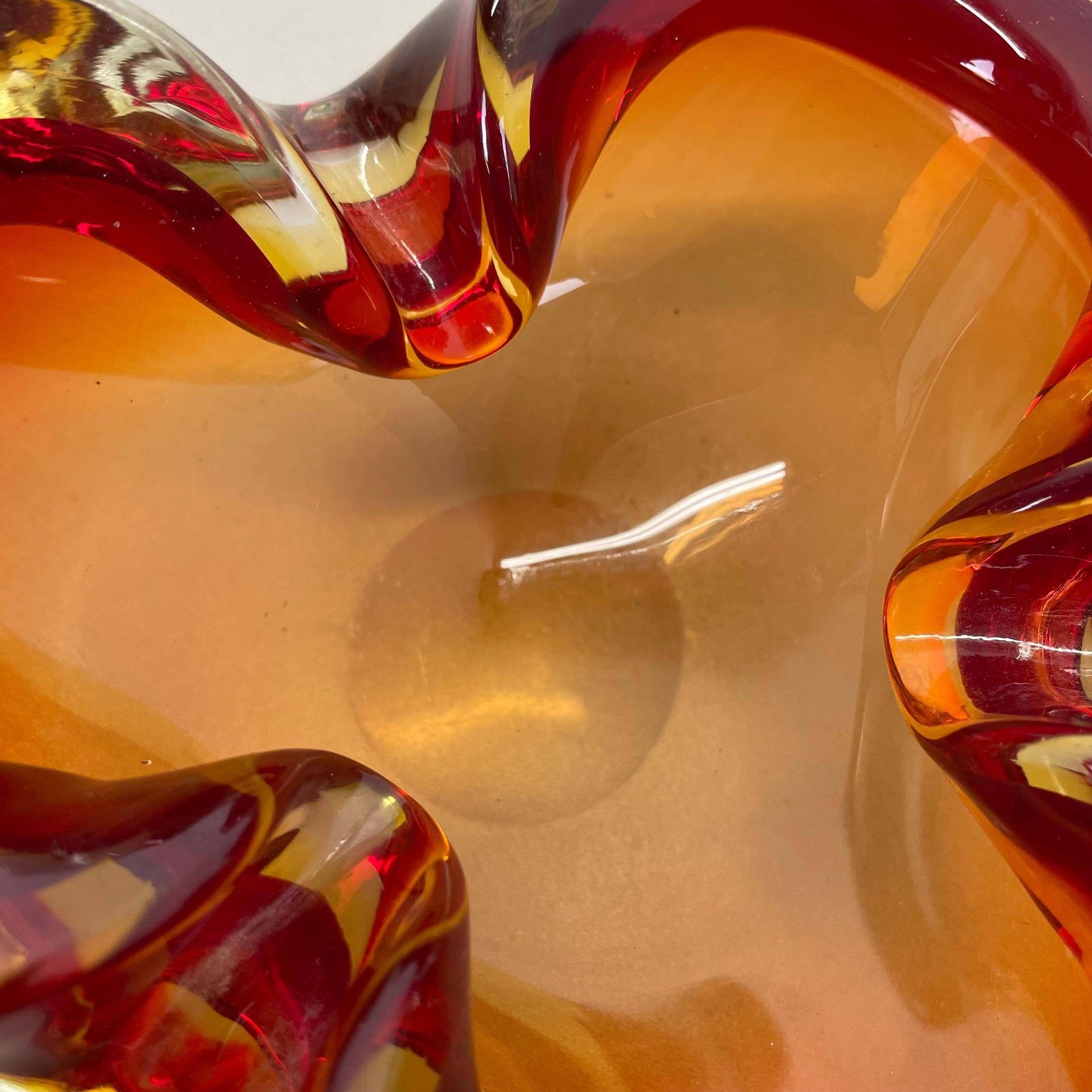 photo buy Rare Murano Glass "Red Yellow"  Bowl Element Shell Ashtray Murano, Italy, 1970s