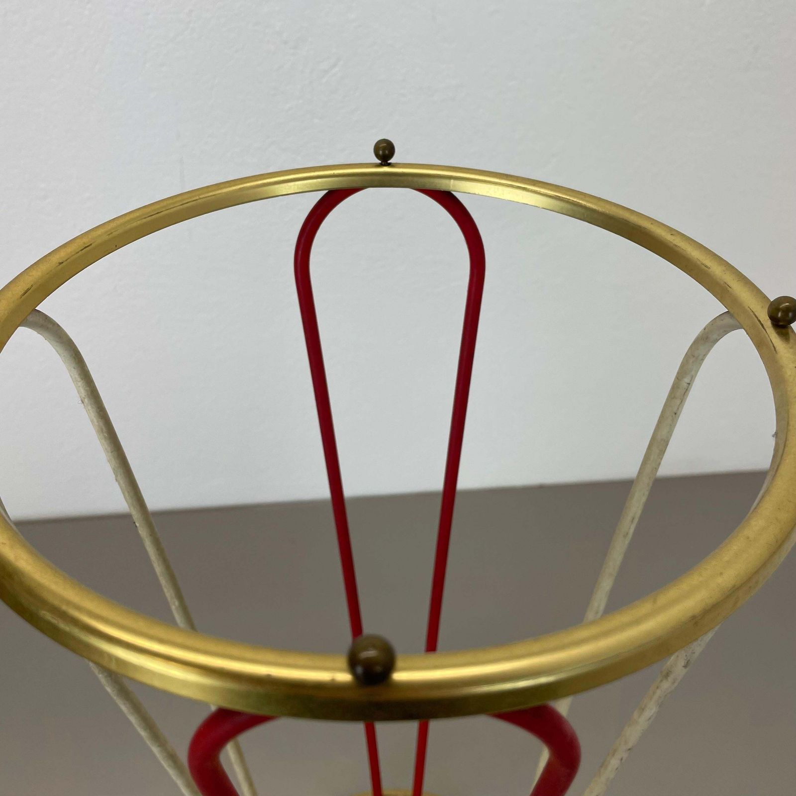 Original Looped Metal Brass Modernist Bauhaus Umbrella Stand Germany, 1950s photo vintage