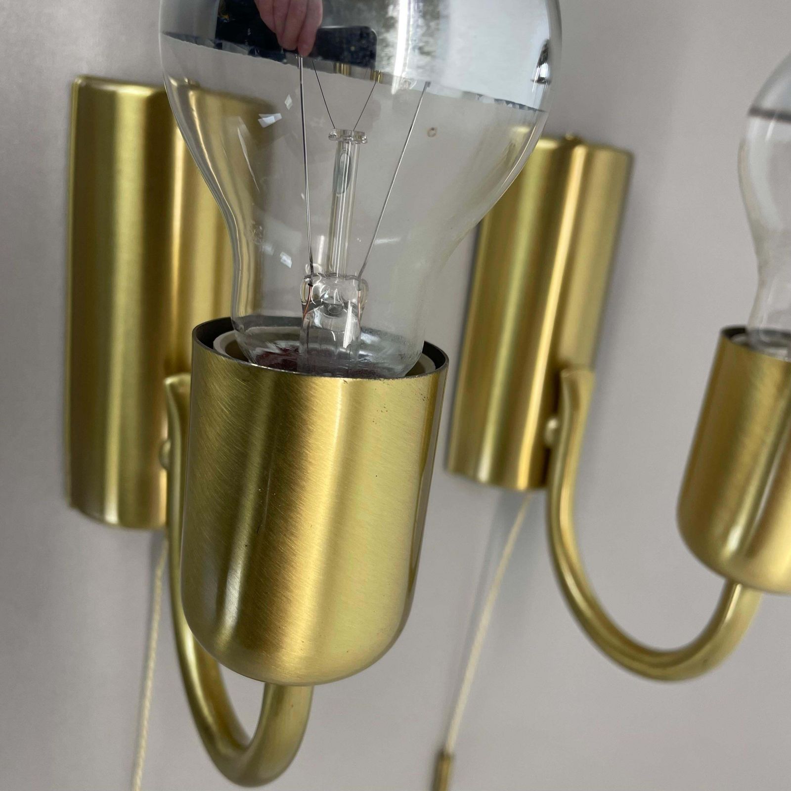 photo furniture Set Of Two Minimalist Brass Wall Lights Sconces, Italy 1970s